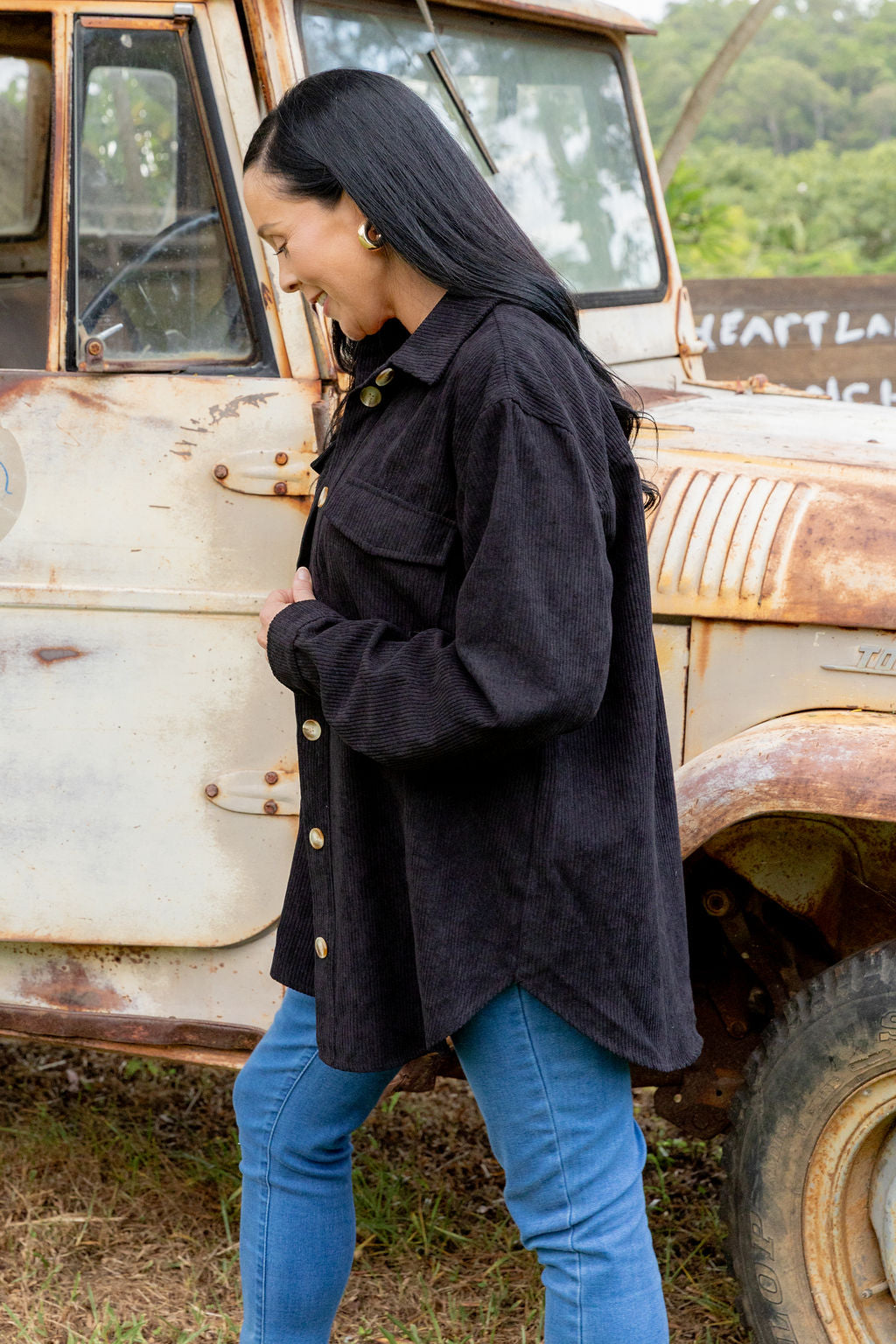 Elsia Cord Shacket in Black