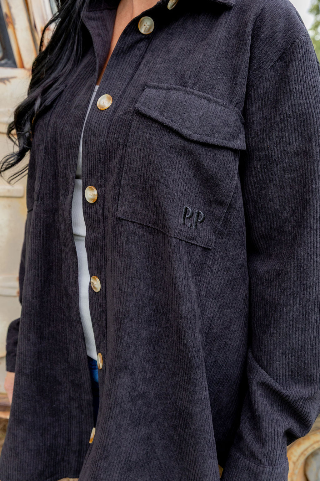 Elsia Cord Shacket in Black