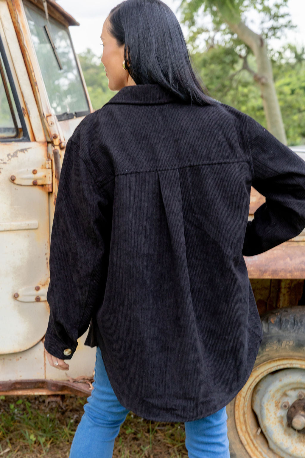 Elsia Cord Shacket in Black