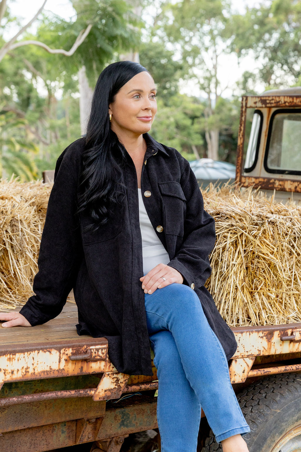 Elsia Cord Shacket in Black