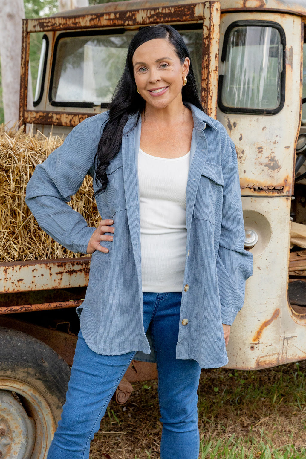 Elsia Cord Shacket in Denim Blue