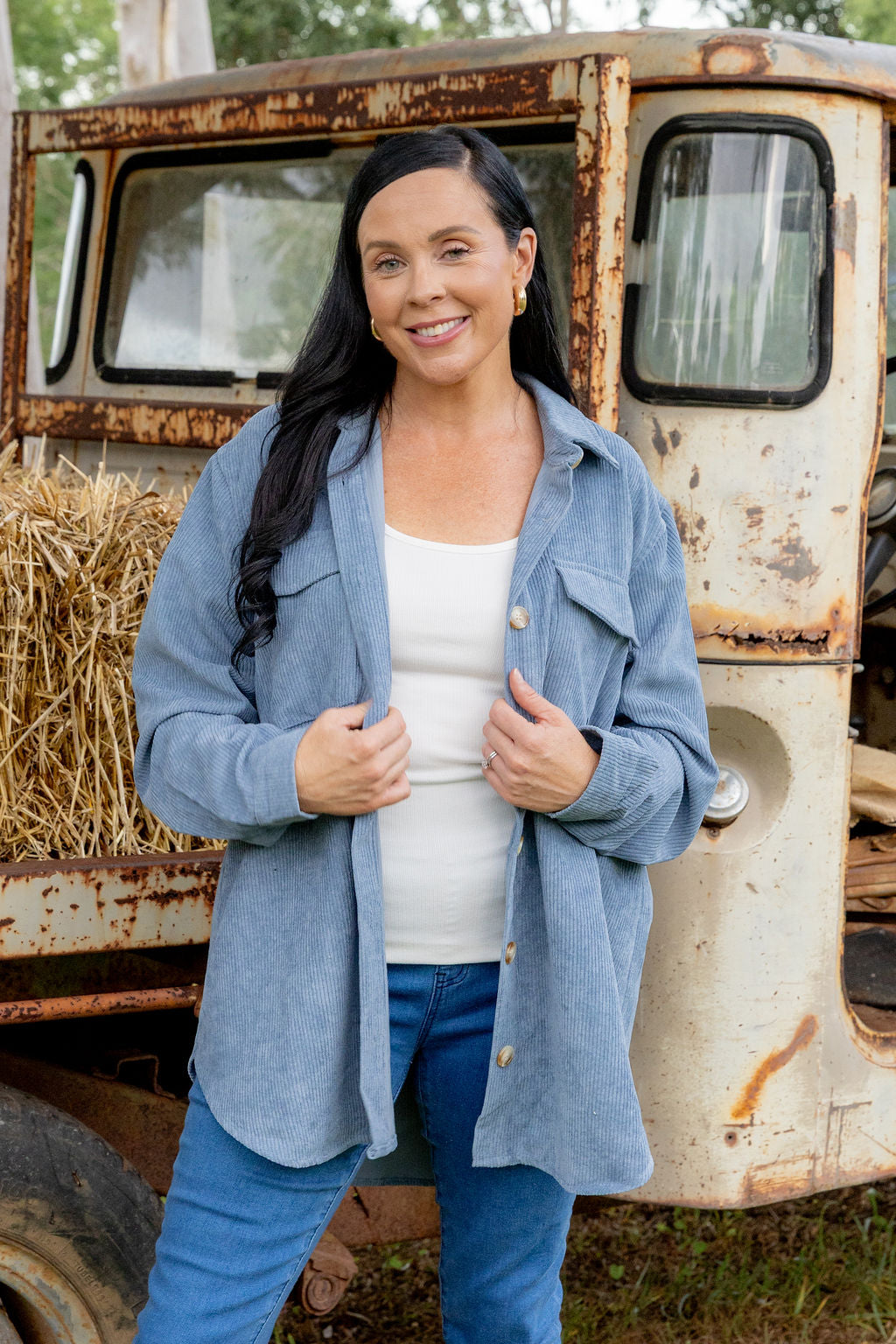 Elsia Cord Shacket in Denim Blue