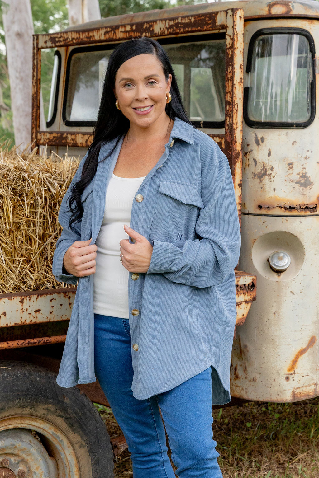 Elsia Cord Shacket in Denim Blue