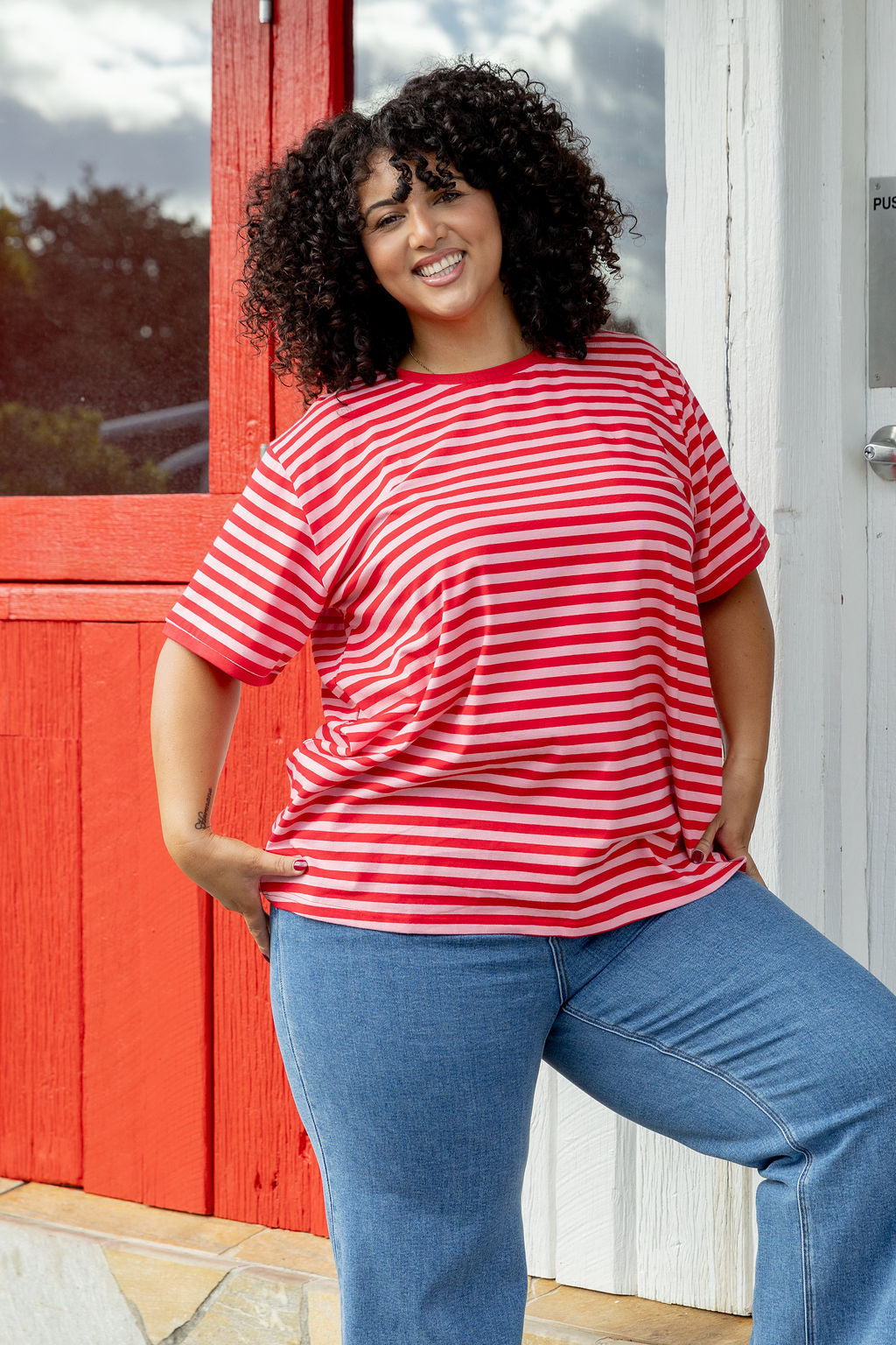 Striped Tee in Pink/Red
