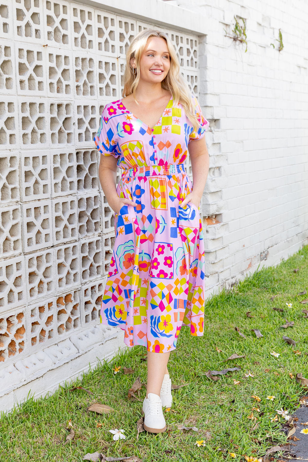 Millie Midi Dress in Checkerboard Petals