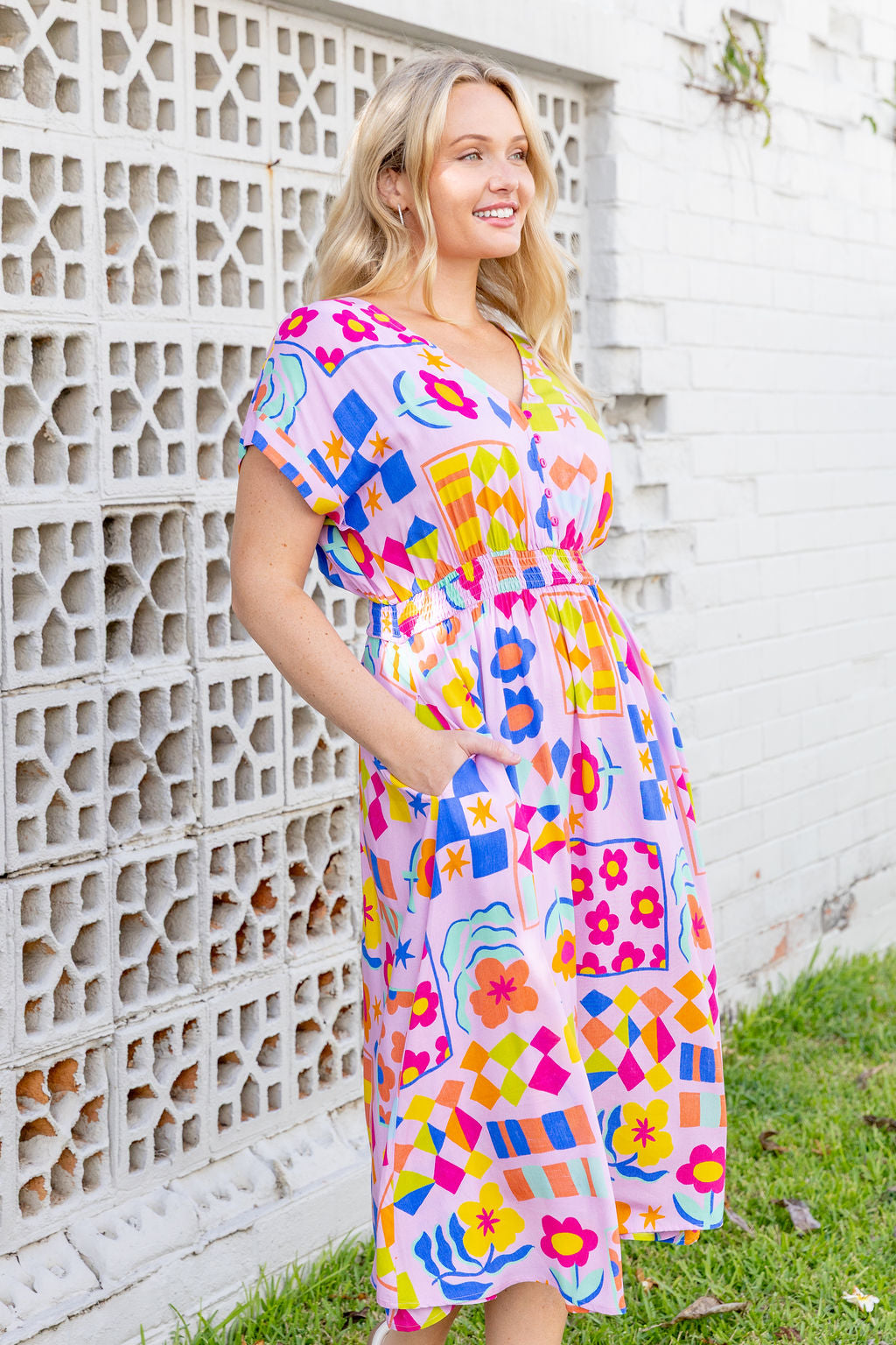 Millie Midi Dress in Checkerboard Petals