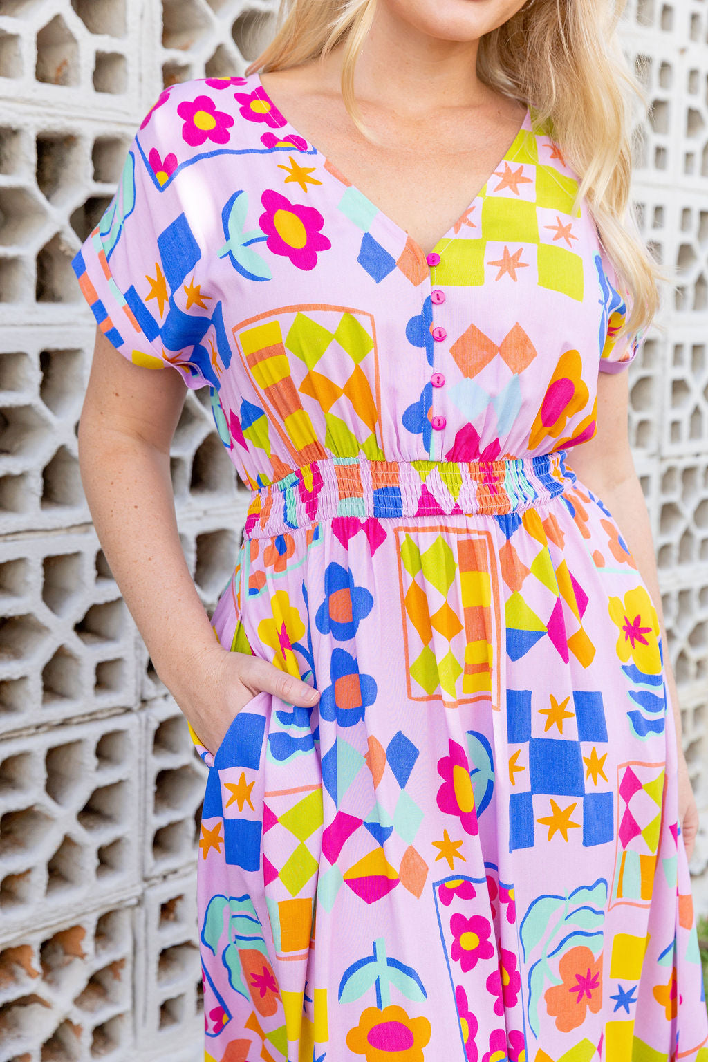 Millie Midi Dress in Checkerboard Petals