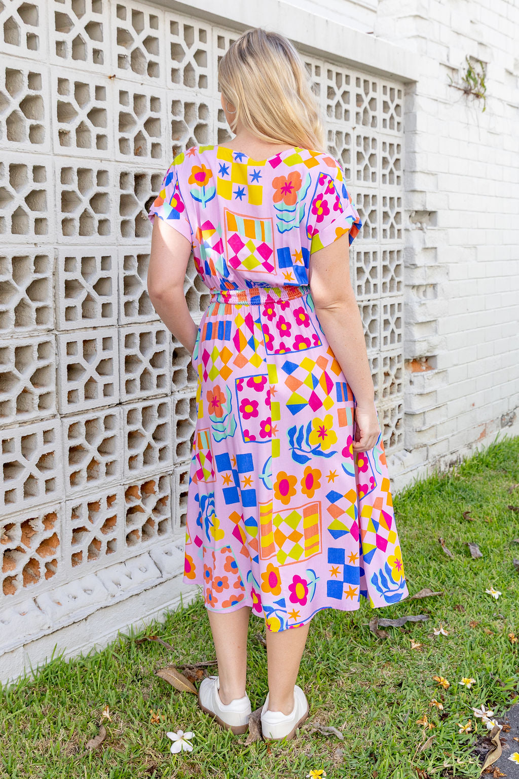 Millie Midi Dress in Checkerboard Petals