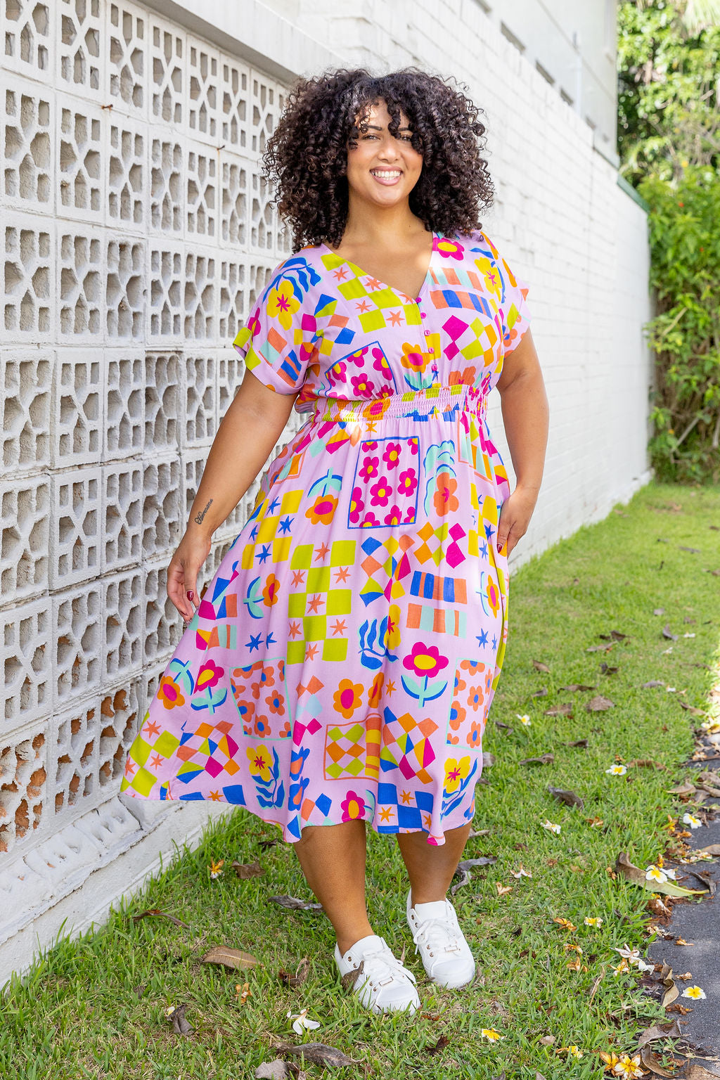 checkerboard midi dress Millie Midi Dress in Checkerboard Petals