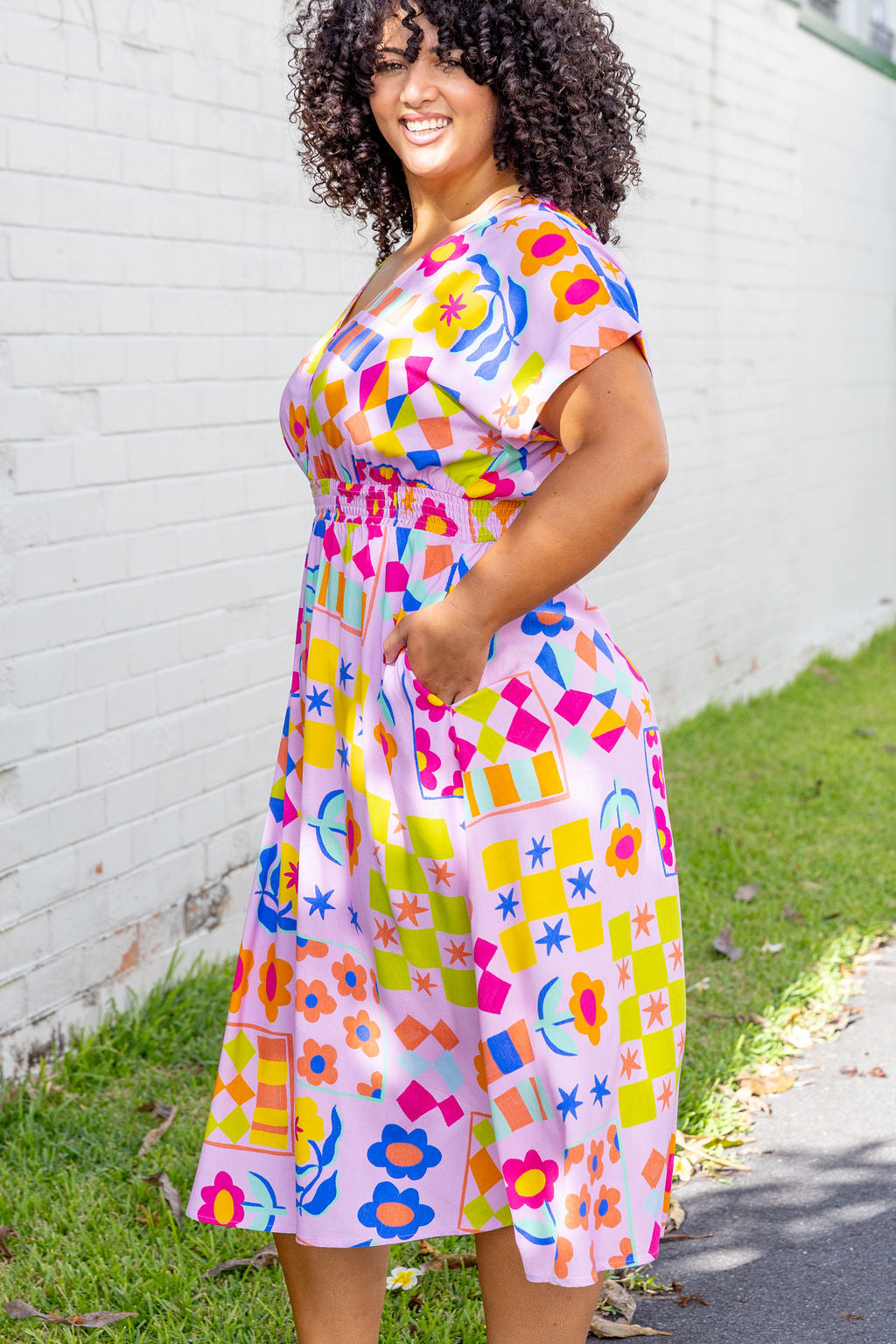 Millie Midi Dress in Checkerboard Petals