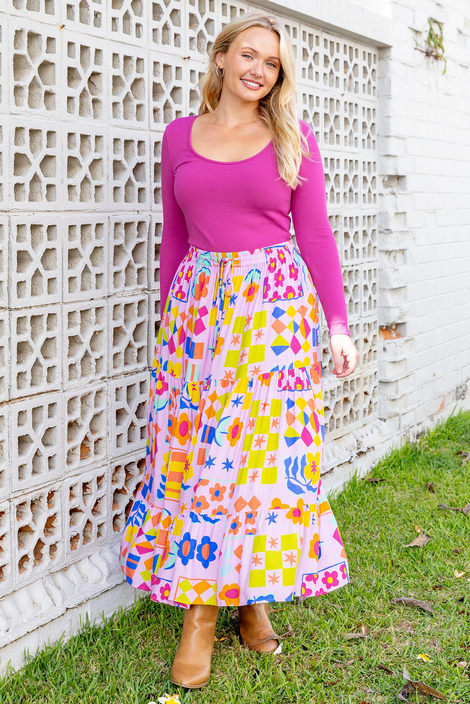 Carrie Skirt in Checkerboard Petals