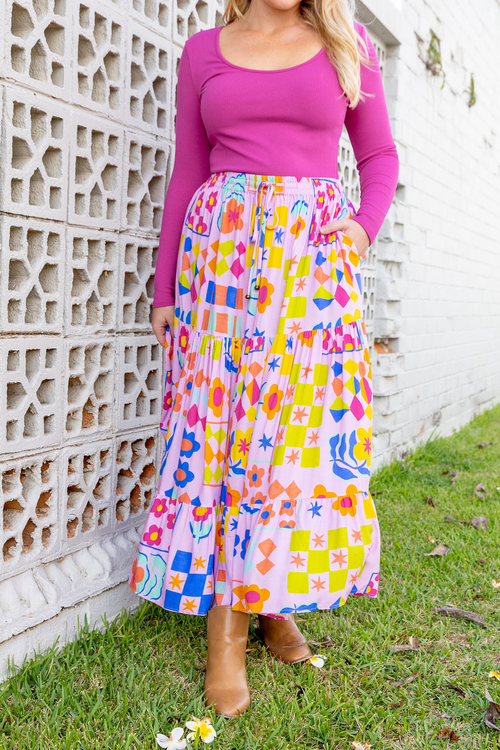 Carrie Skirt in Checkerboard Petals