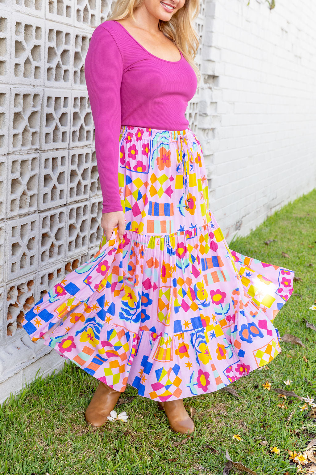 Carrie Skirt in Checkerboard Petals