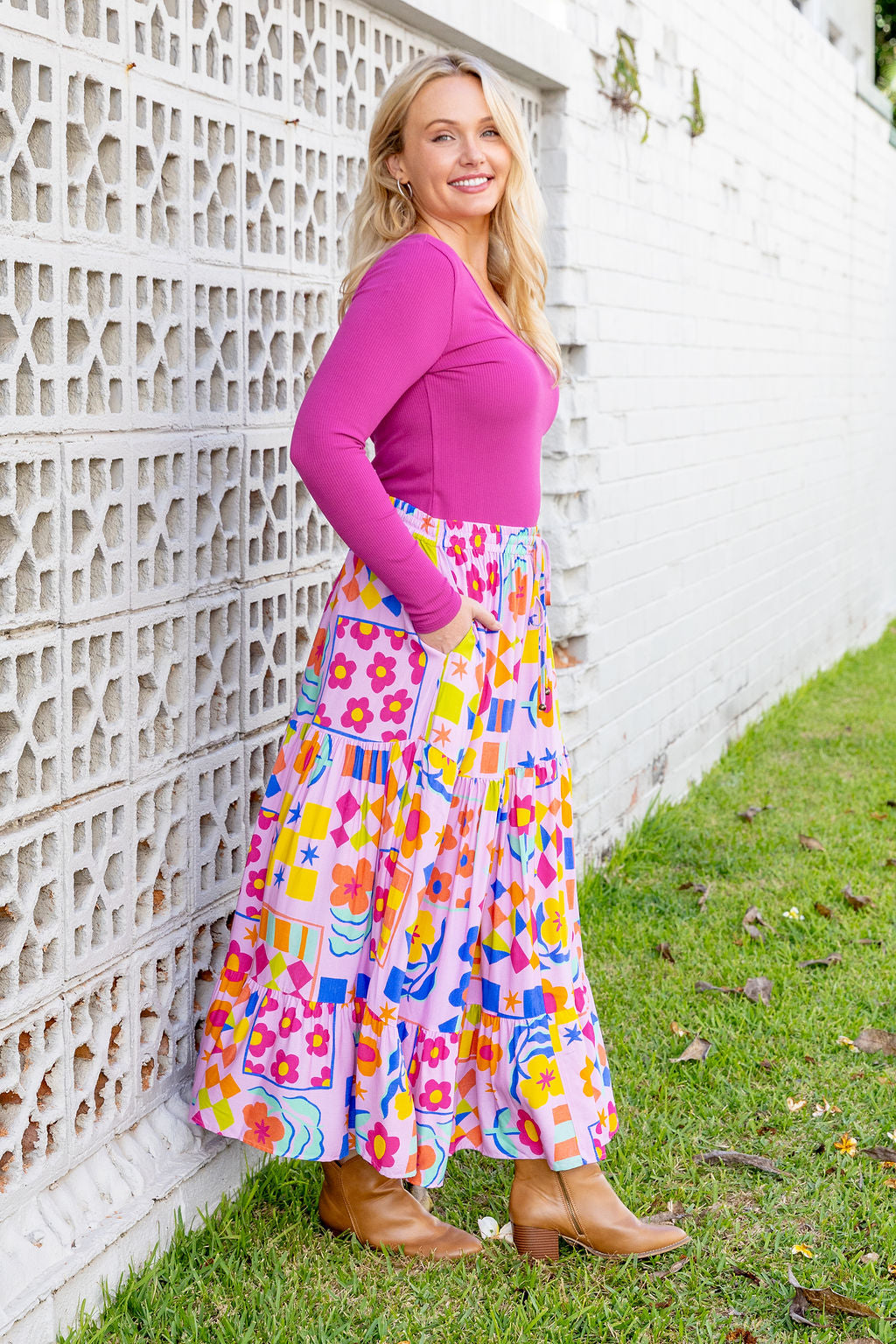 Carrie Skirt in Checkerboard Petals