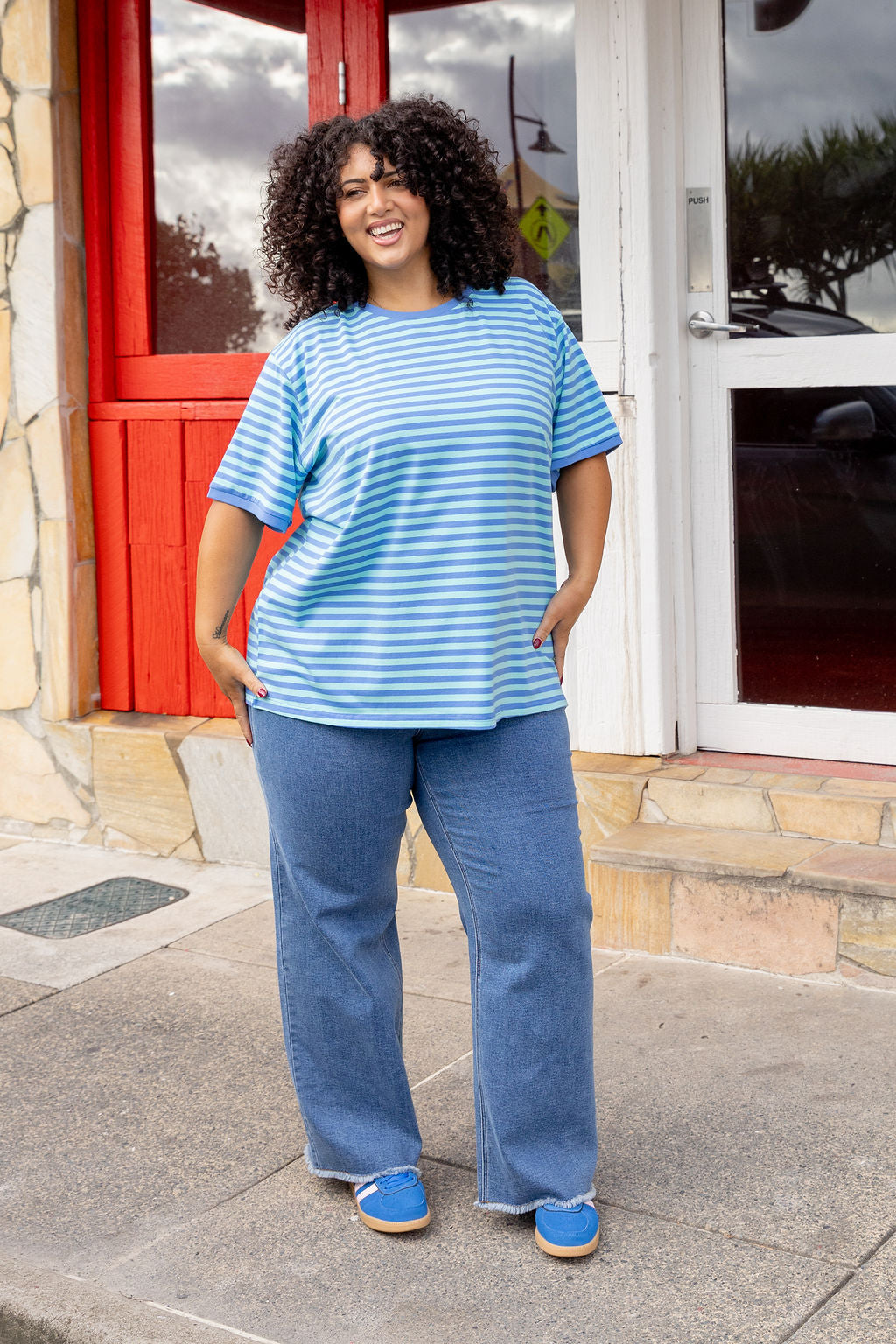 Striped Tee in Blue/Aqua