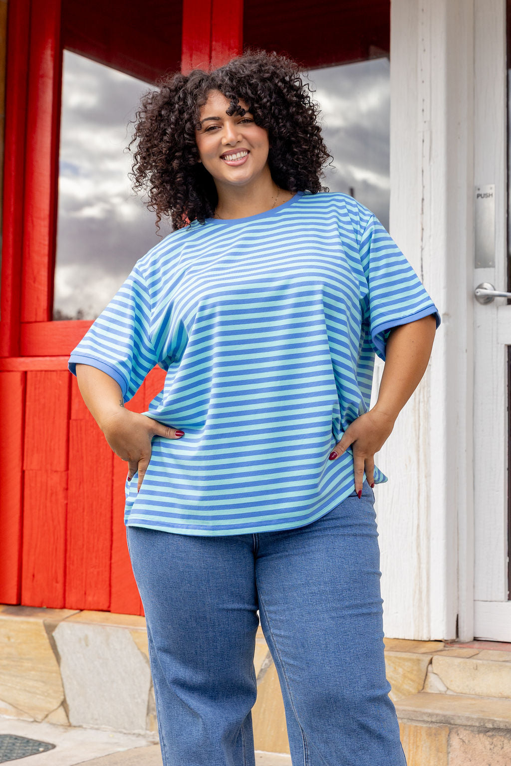 Striped Tee in Blue/Aqua