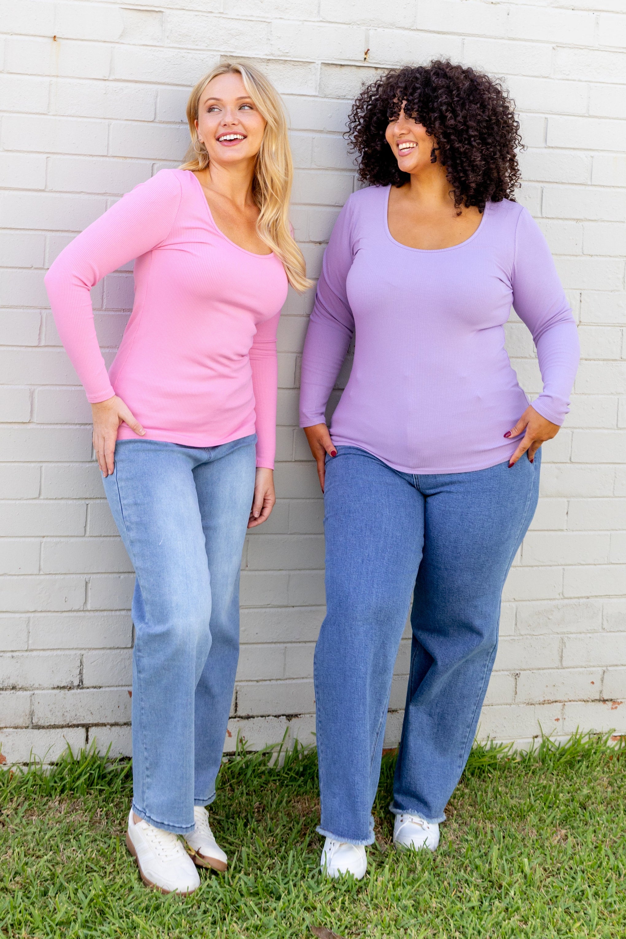 Billi Long Sleeve Rib Tee in Barbie