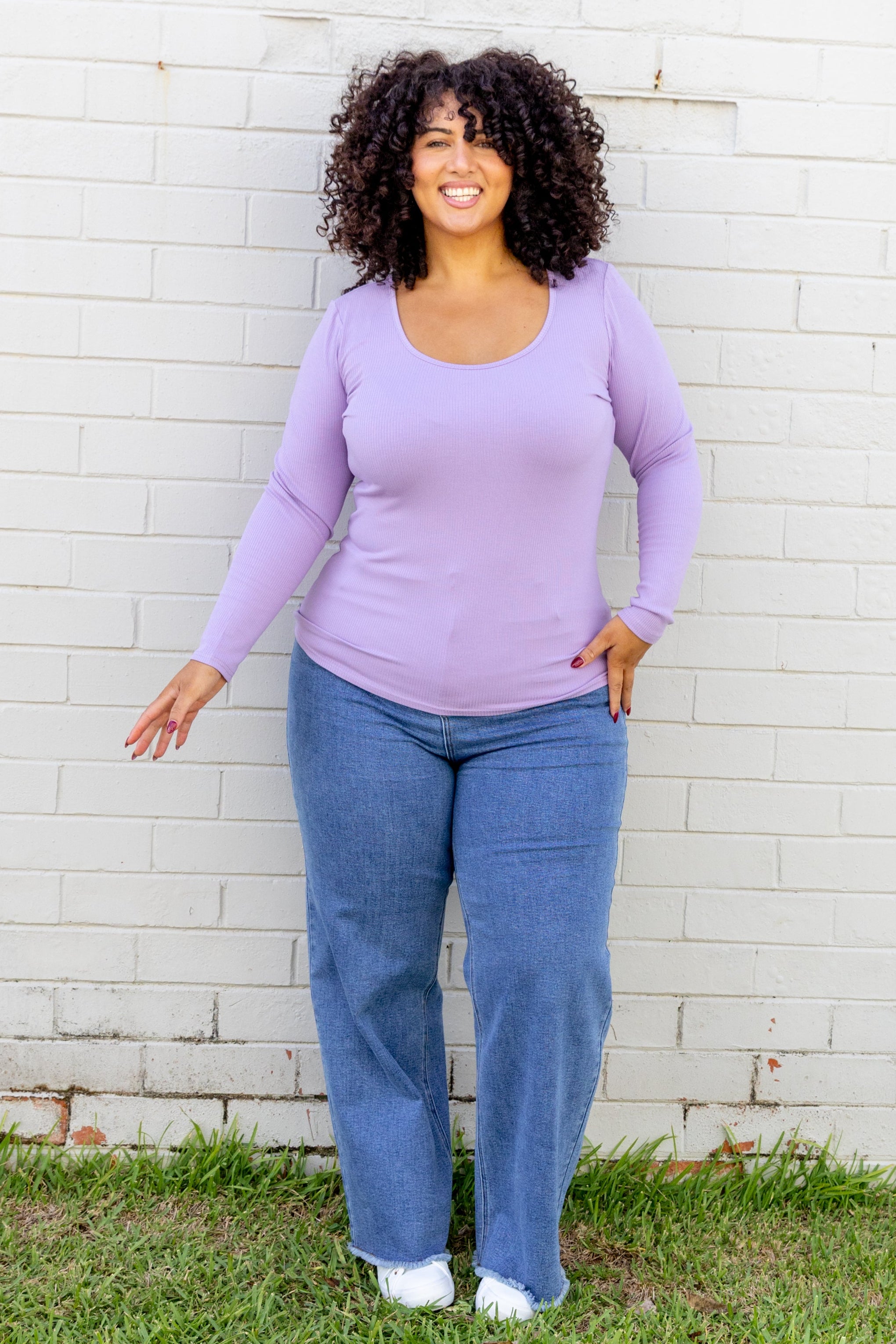 Billi Long Sleeve Rib Tee in Lavender