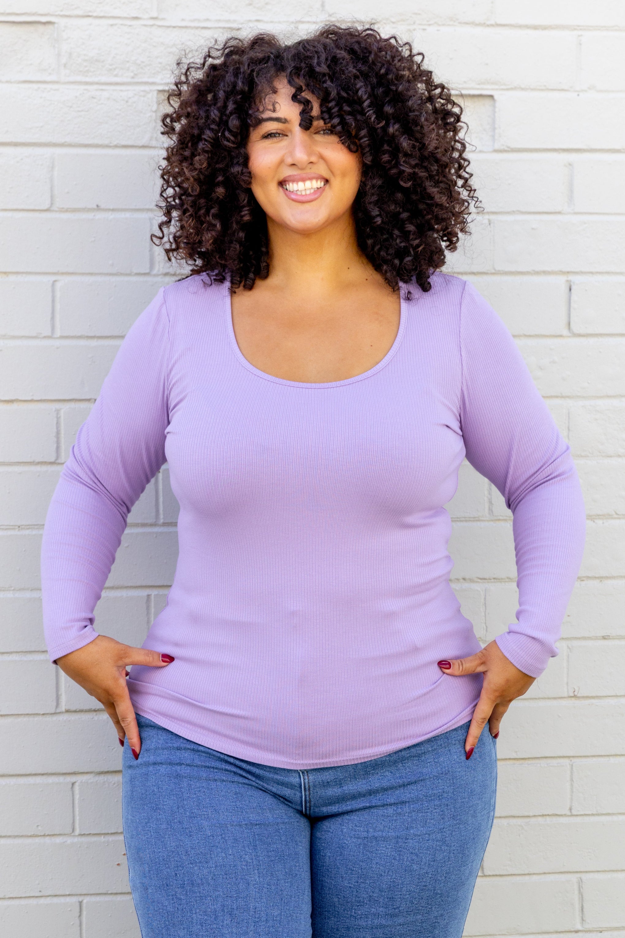 Billi Long Sleeve Rib Tee in Lavender