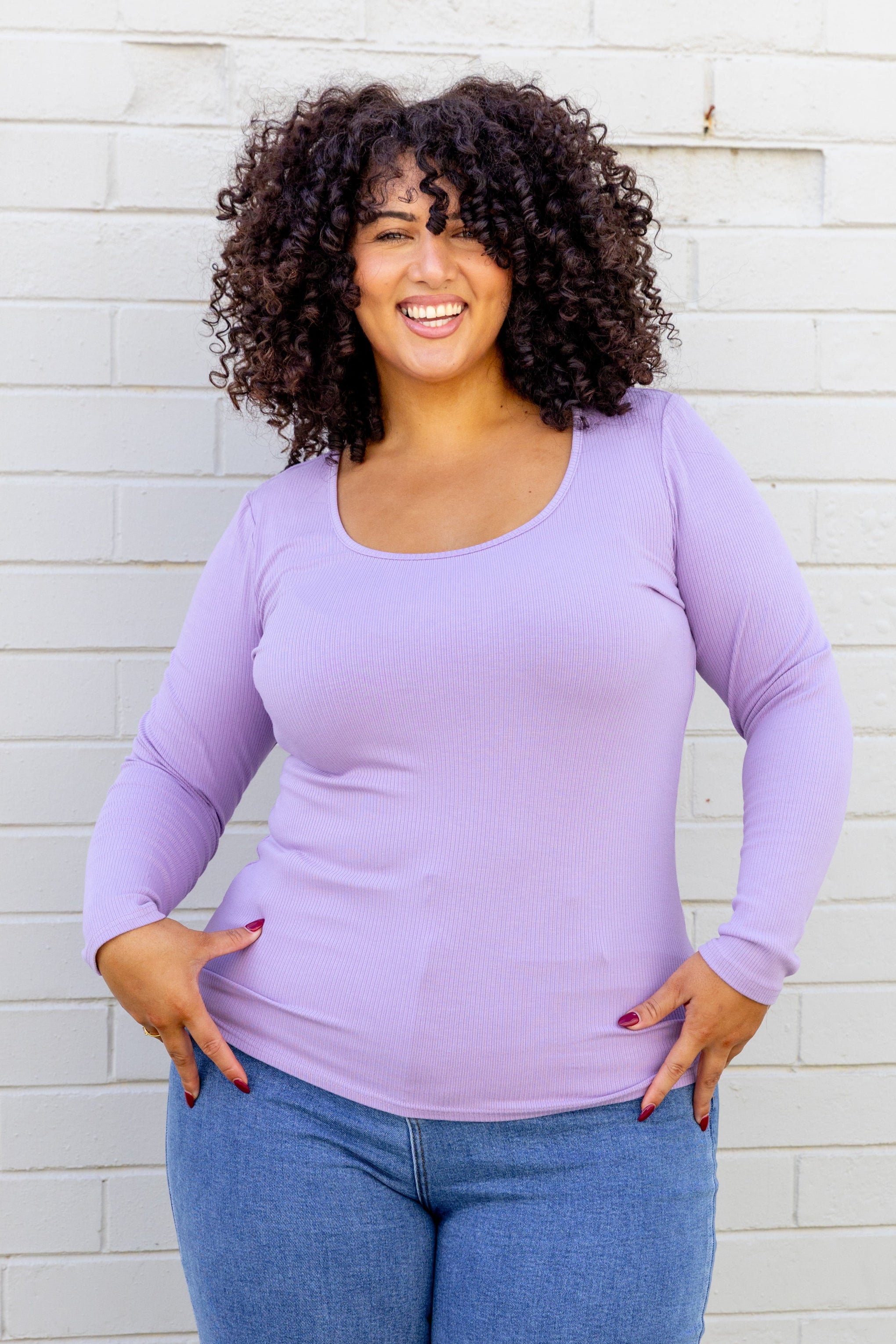 Billi Long Sleeve Rib Tee in Lavender