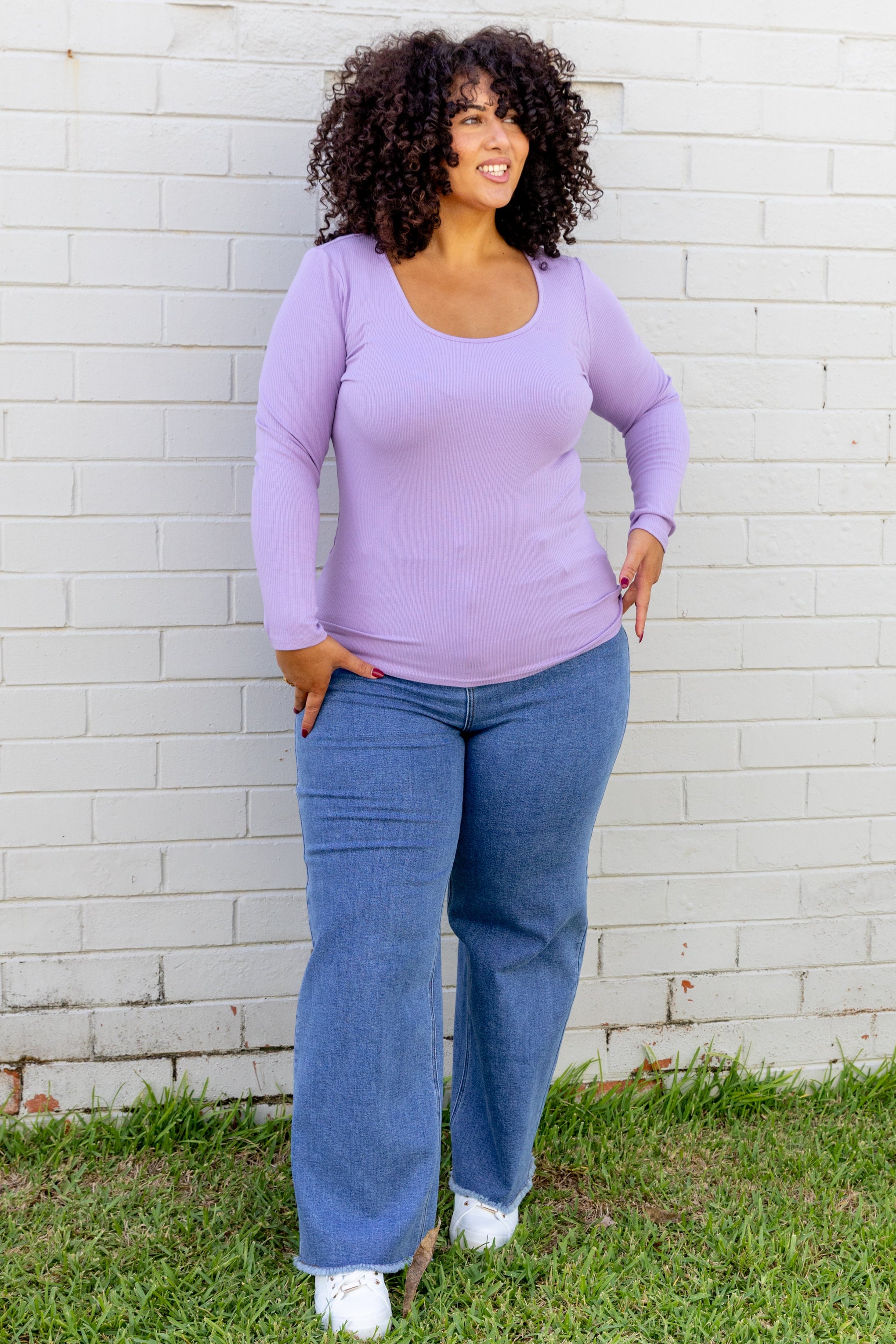 Billi Long Sleeve Rib Tee in Lavender