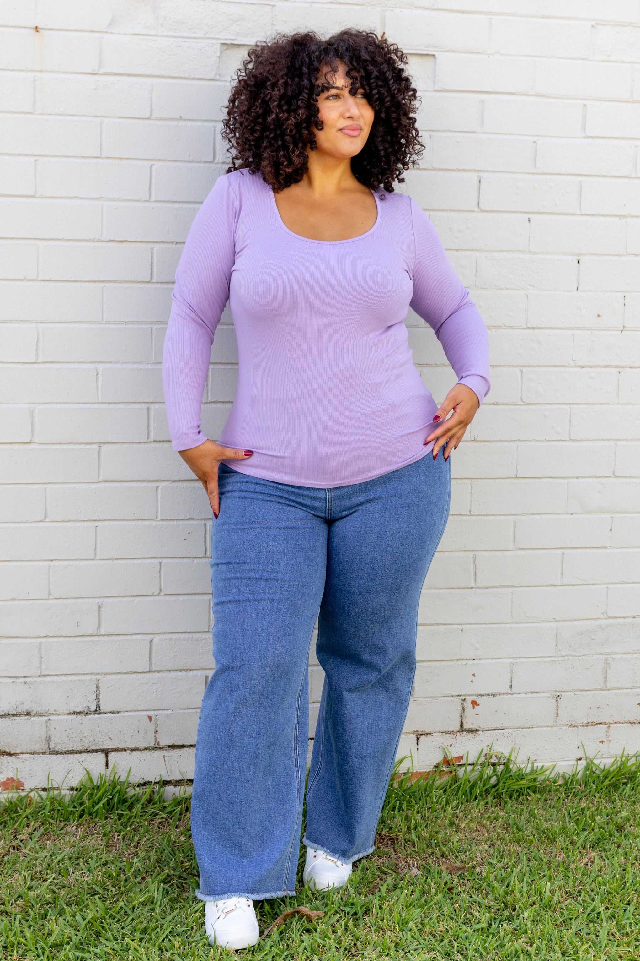 Billi Long Sleeve Rib Tee in Lavender