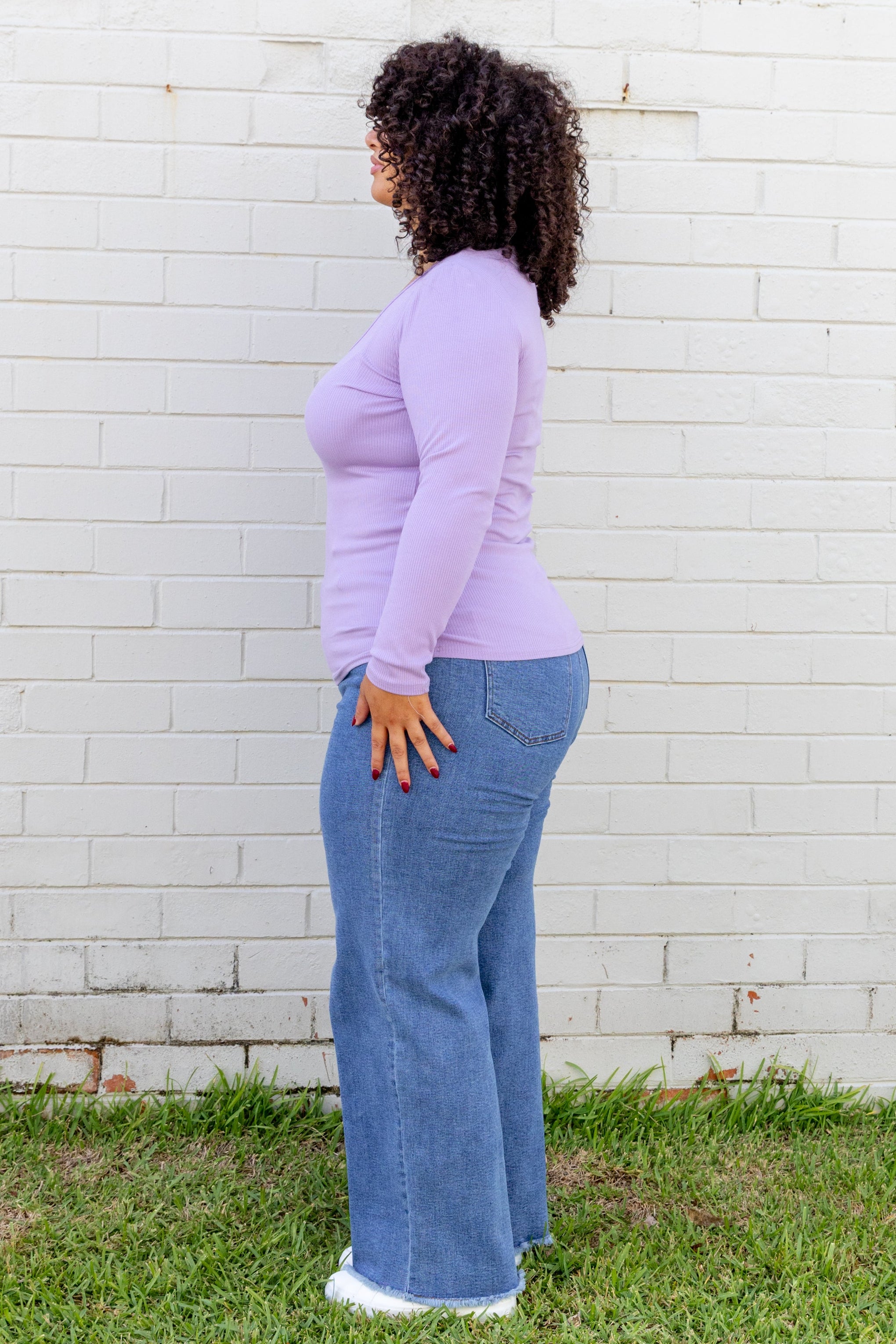 Billi Long Sleeve Rib Tee in Lavender