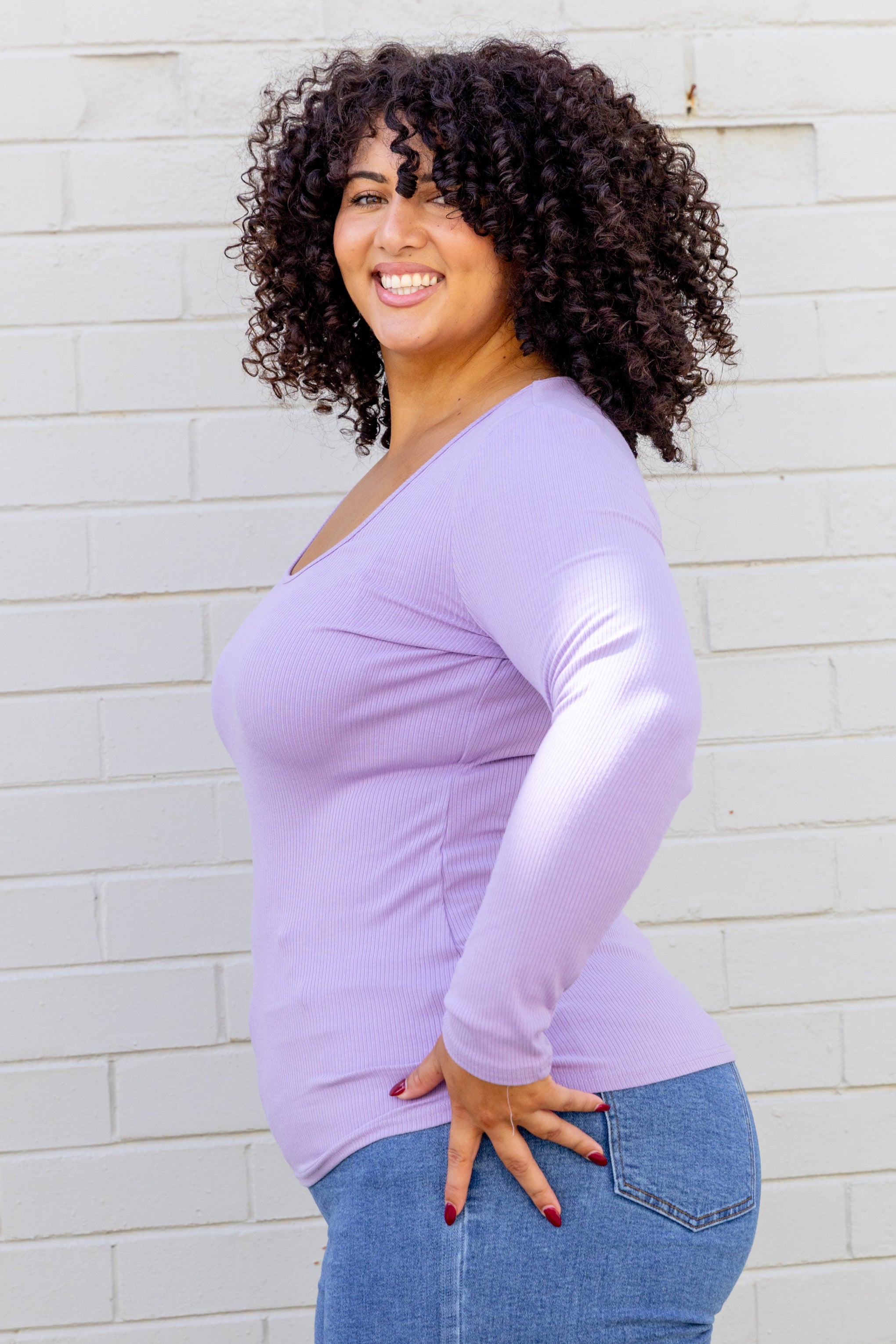 Billi Long Sleeve Rib Tee in Lavender