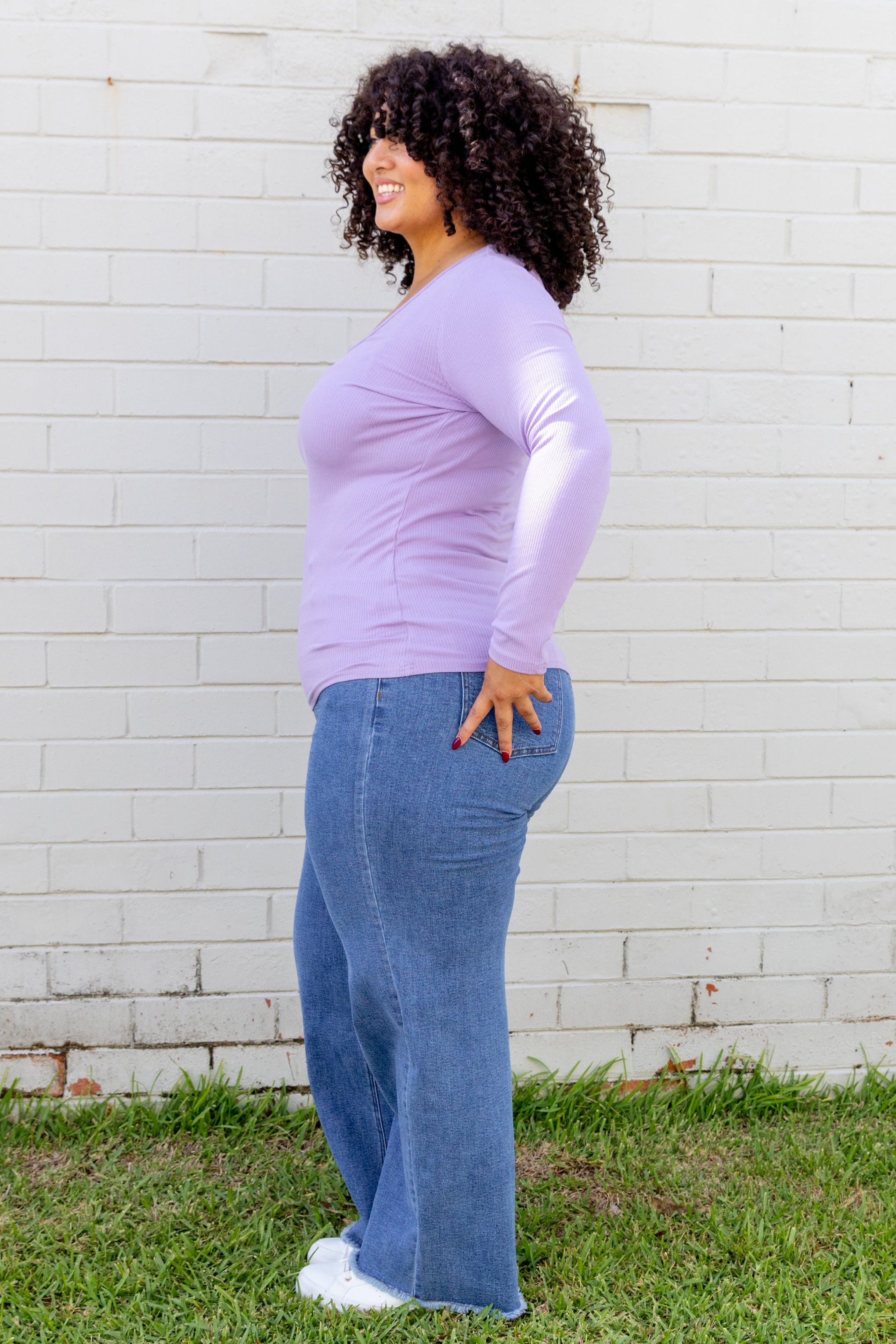 Billi Long Sleeve Rib Tee in Lavender