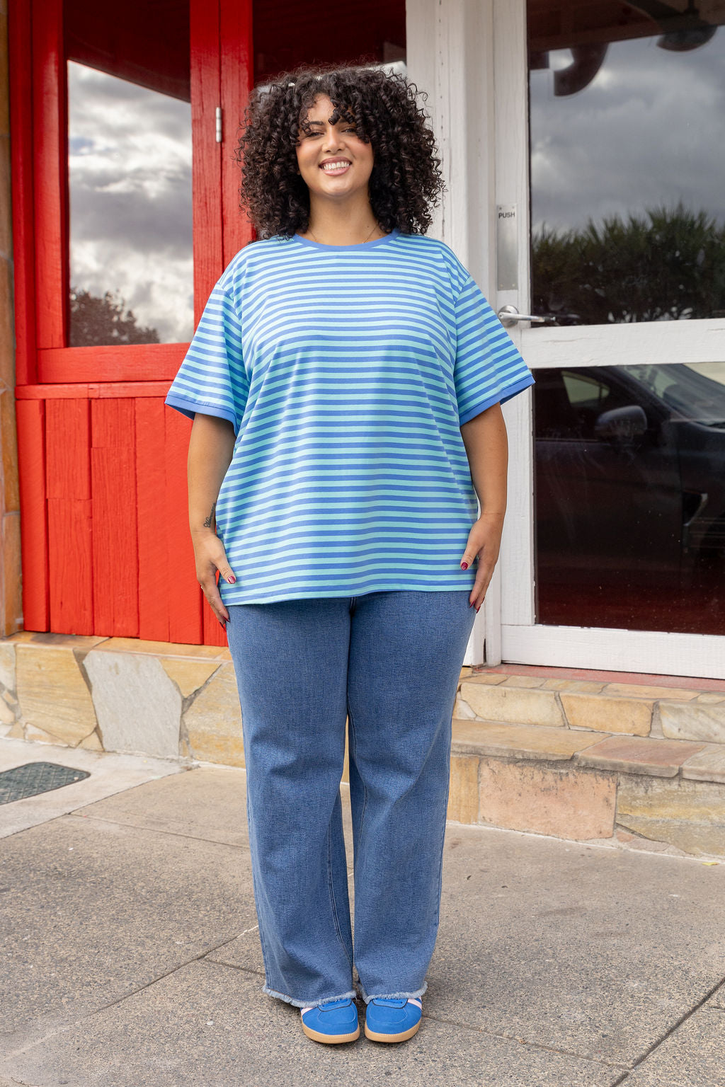 Striped Tee in Blue/Aqua