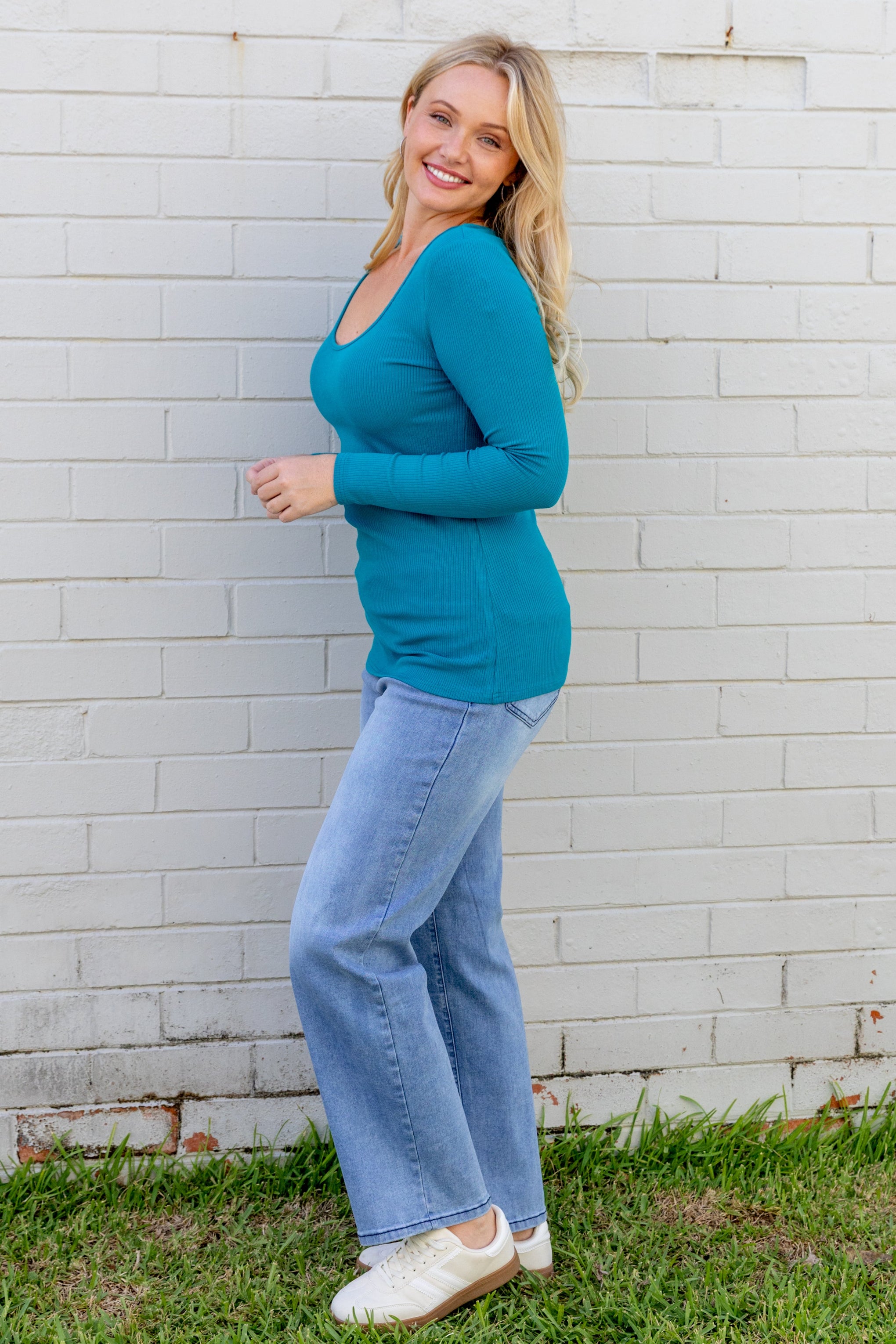 Billi Long Sleeve Rib Tee in Teal