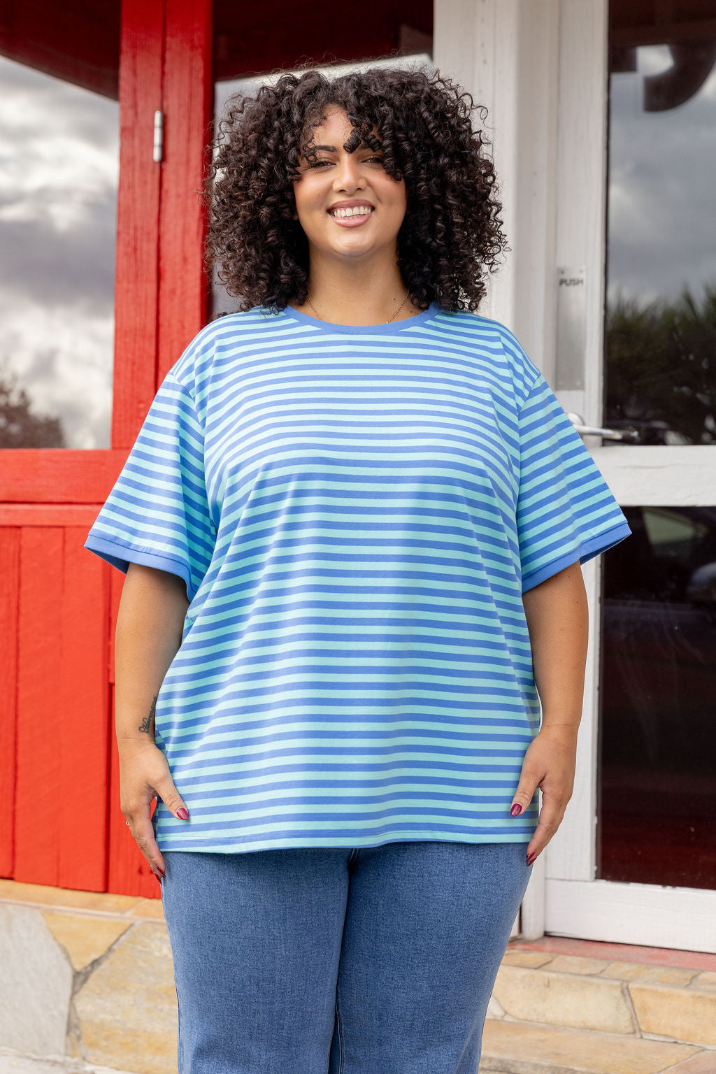 Striped Tee in Blue/Aqua