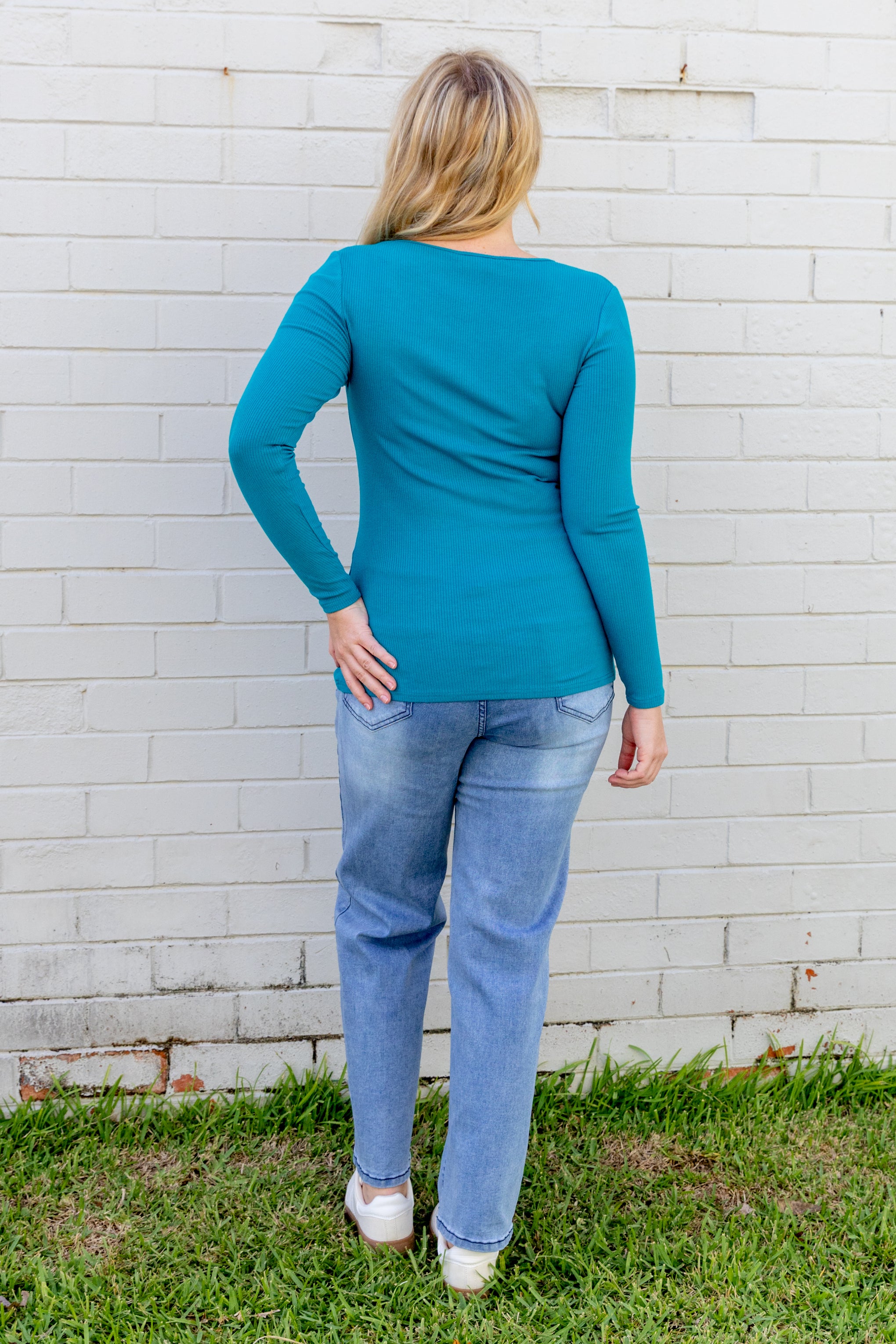 Billi Long Sleeve Rib Tee in Teal