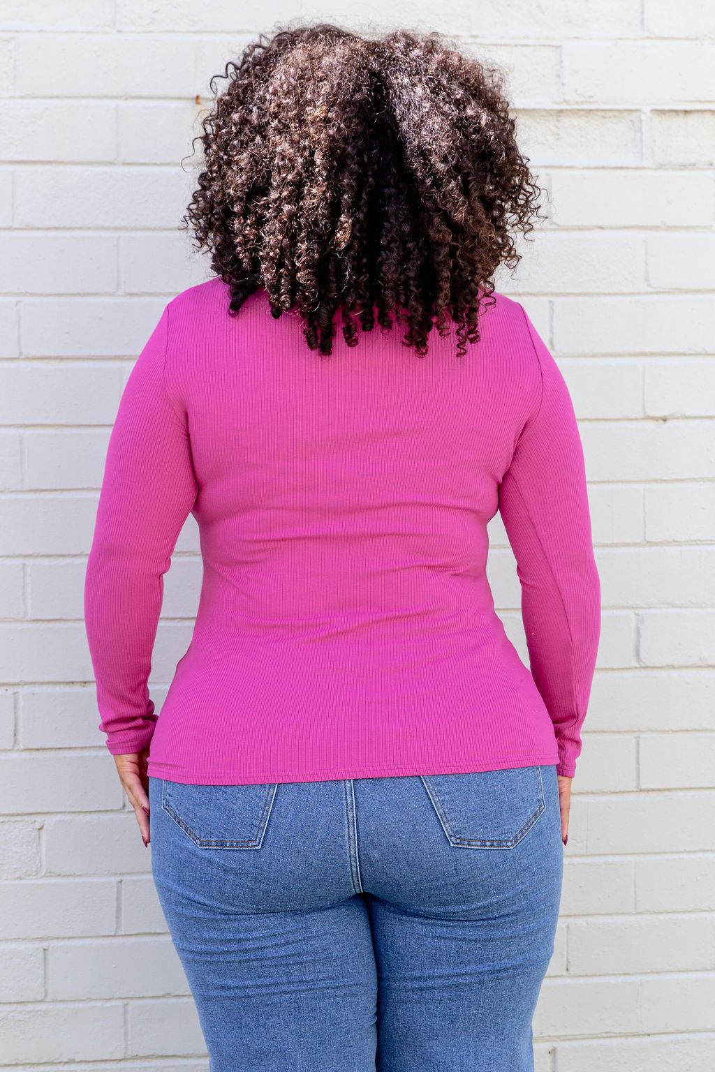 Billi Long Sleeve Rib Tee in Fuchsia