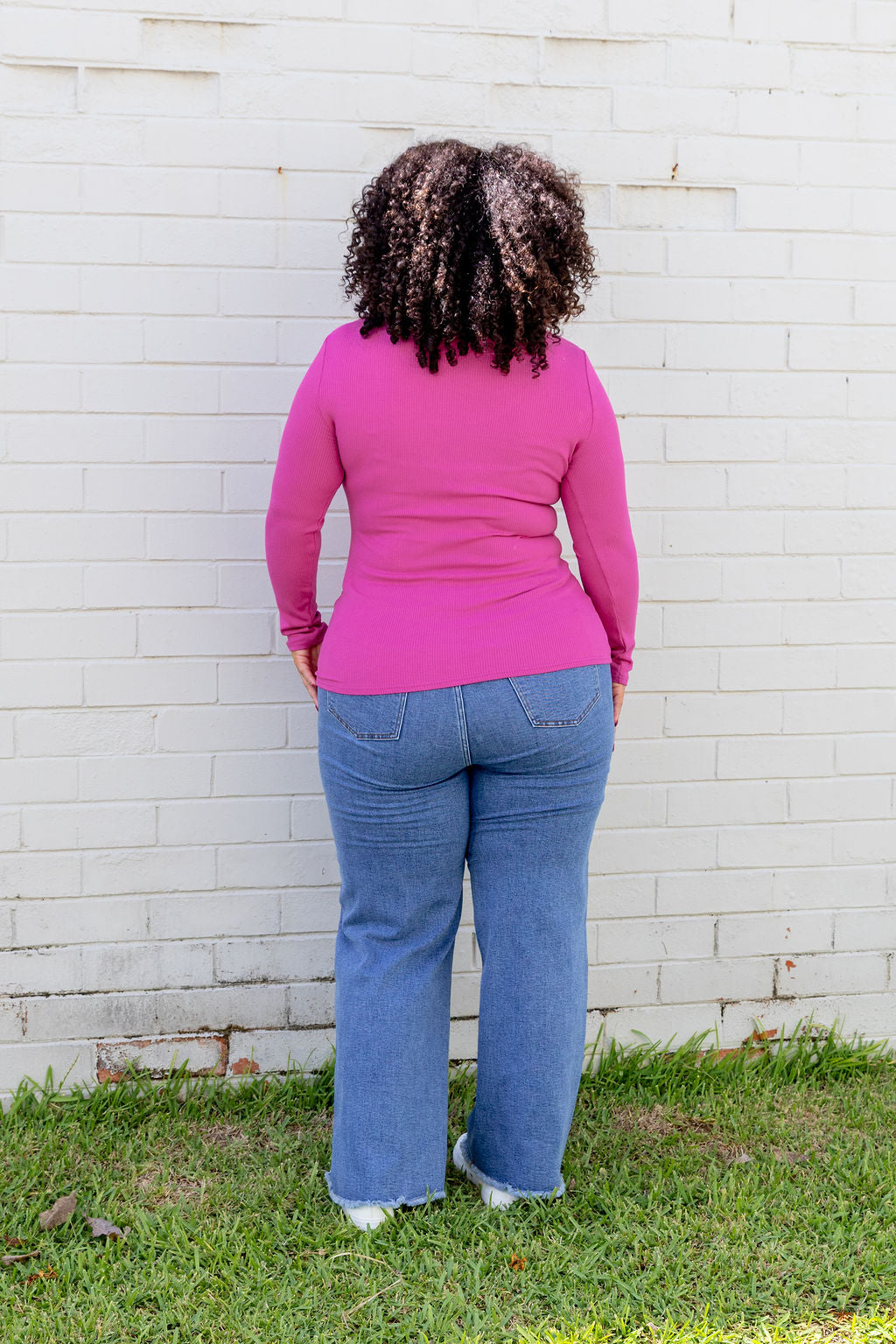 Billi Long Sleeve Rib Tee in Fuchsia