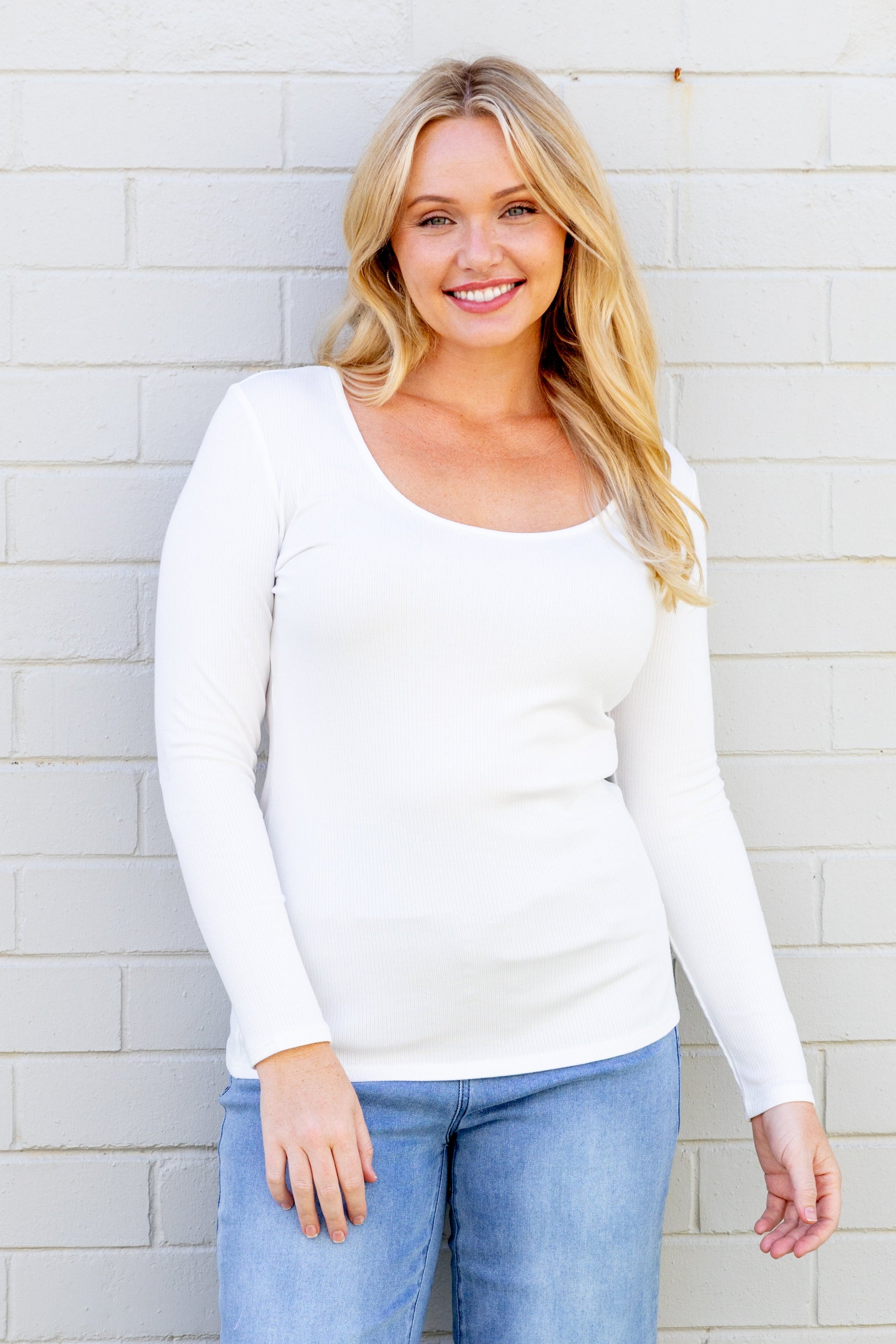 Billi Long Sleeve Rib Tee in White