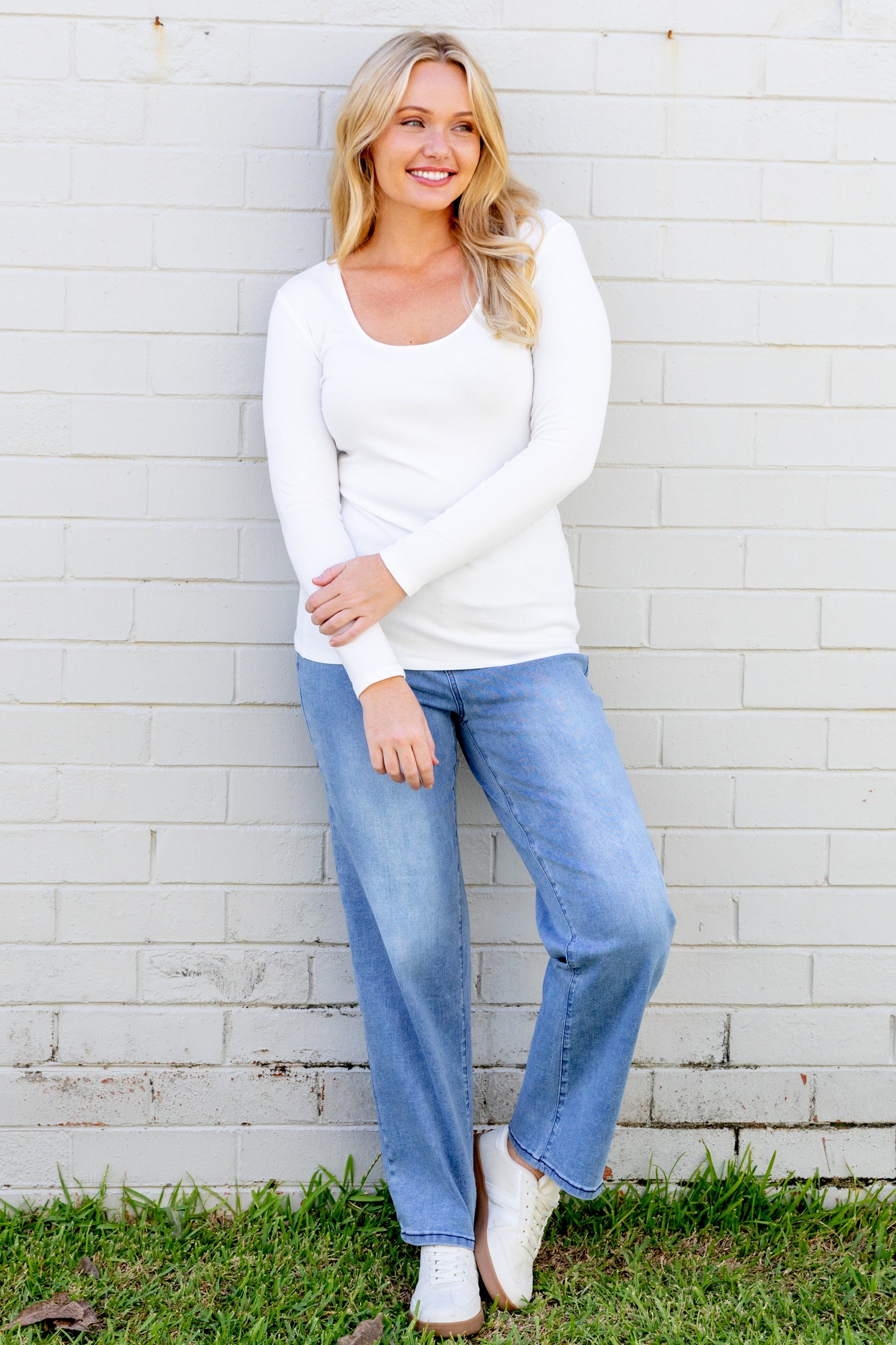 Billi Long Sleeve Rib Tee in White