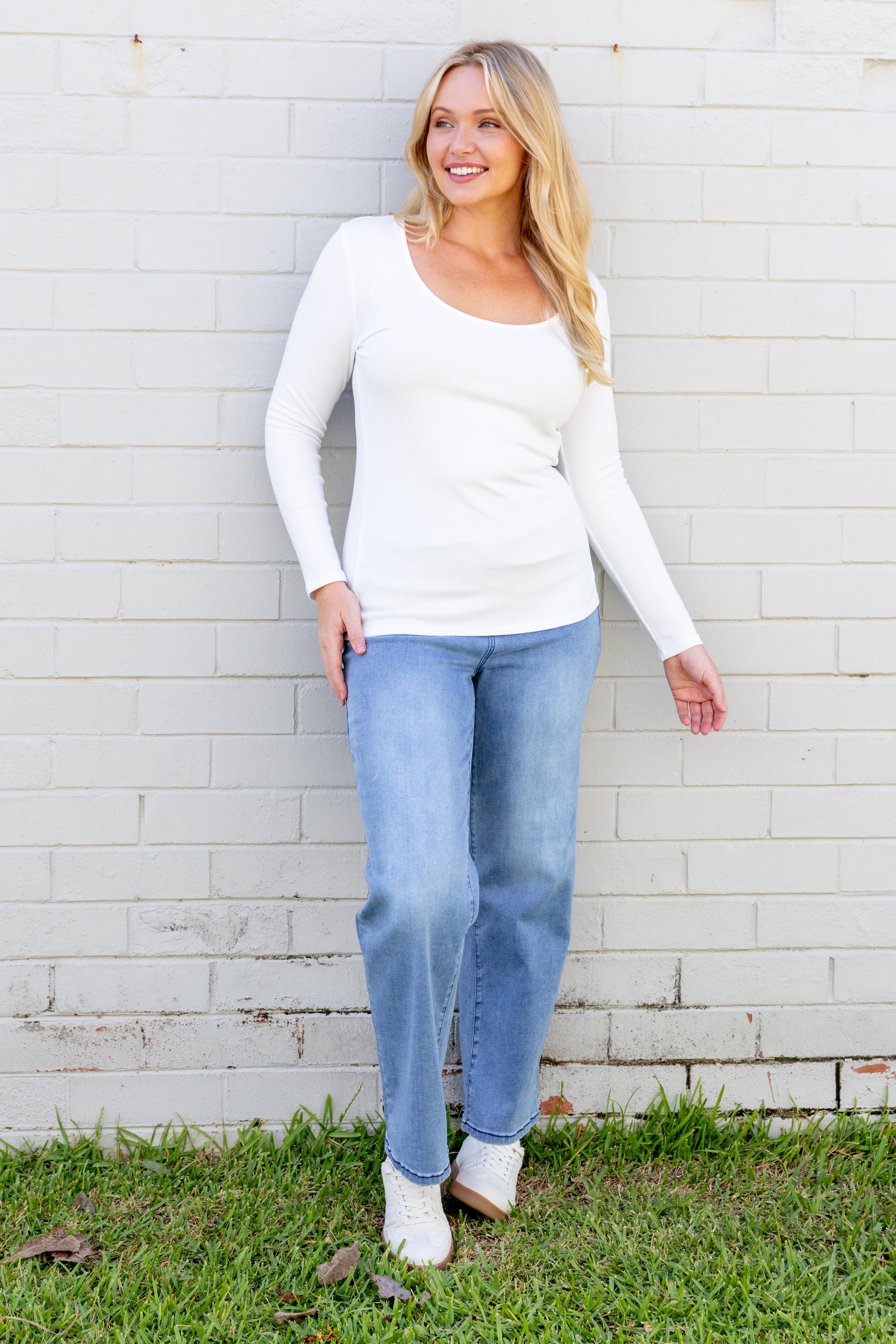 Billi Long Sleeve Rib Tee in White