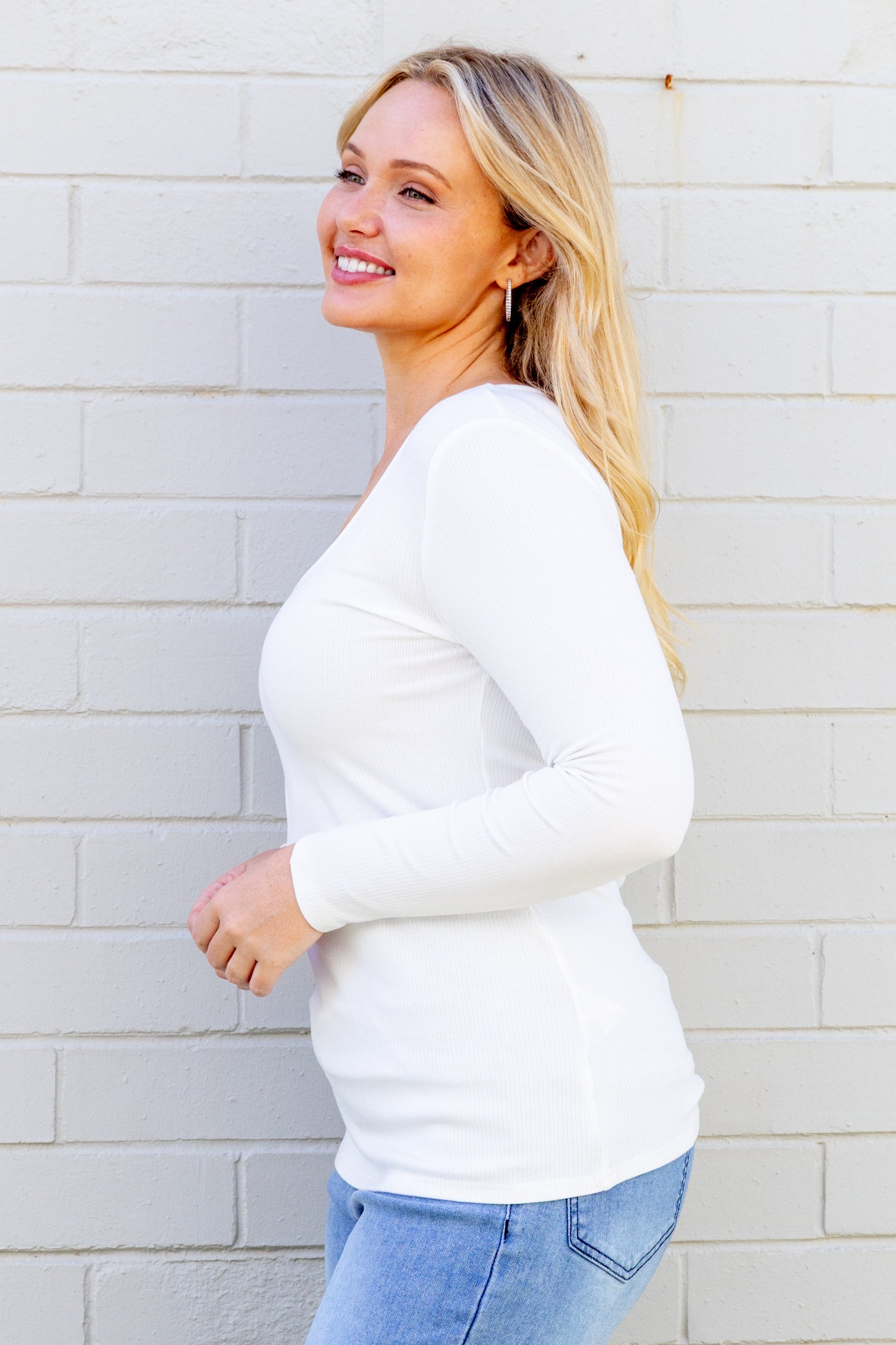 Billi Long Sleeve Rib Tee in White