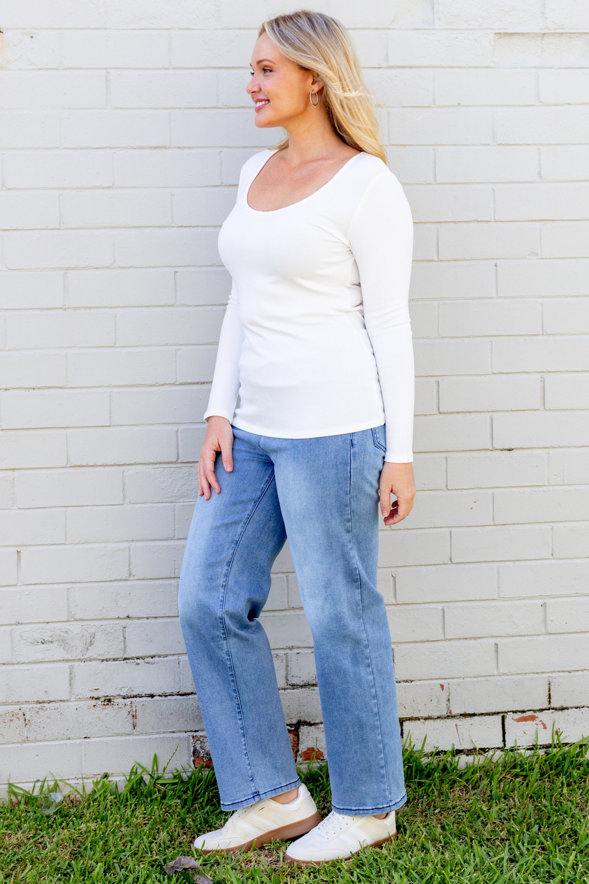 Billi Long Sleeve Rib Tee in White