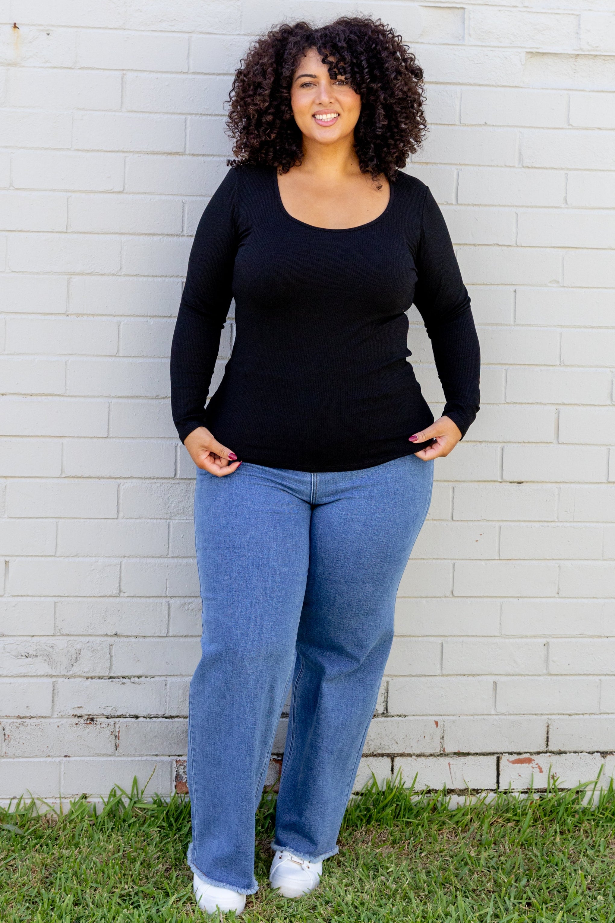 Billi Long Sleeve Rib Tee in Black