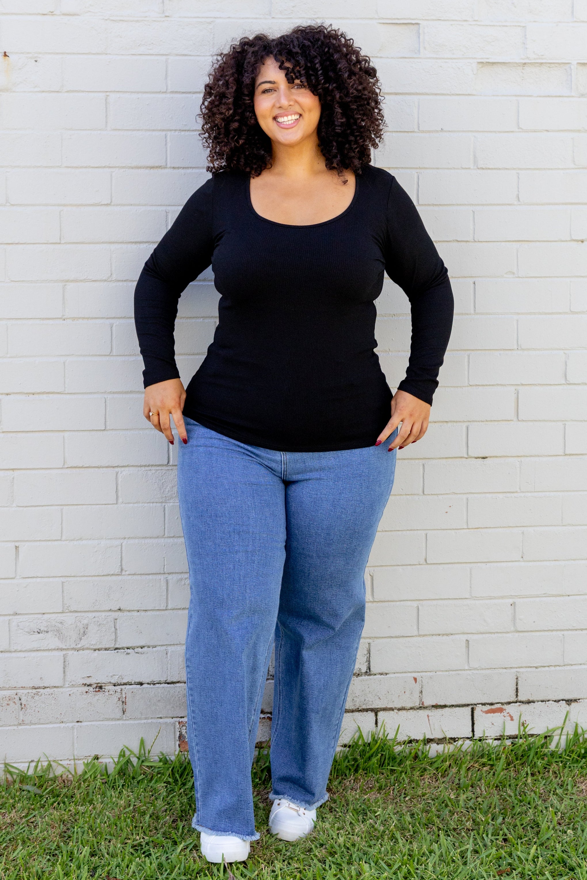 Billi Long Sleeve Rib Tee in Black