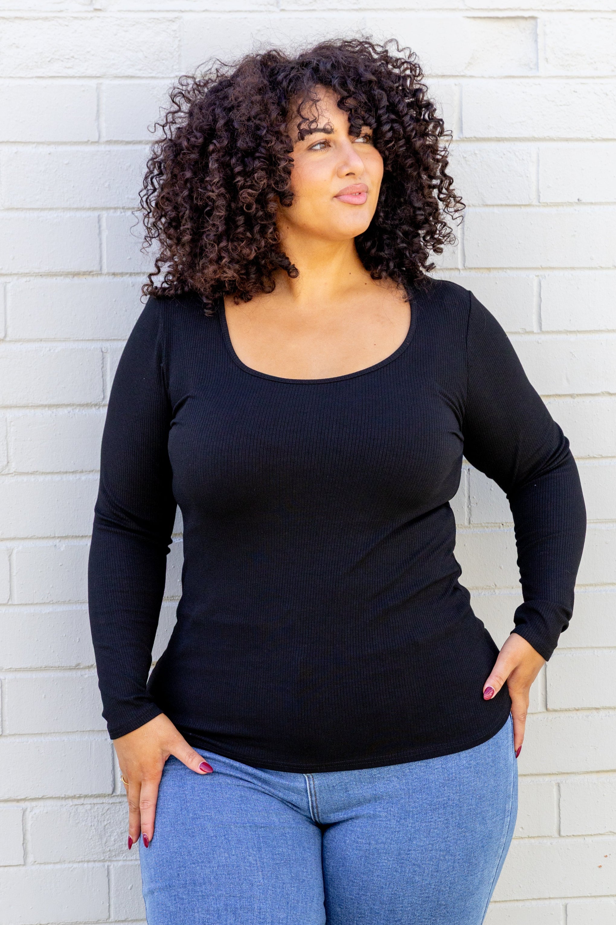 Billi Long Sleeve Rib Tee in Black