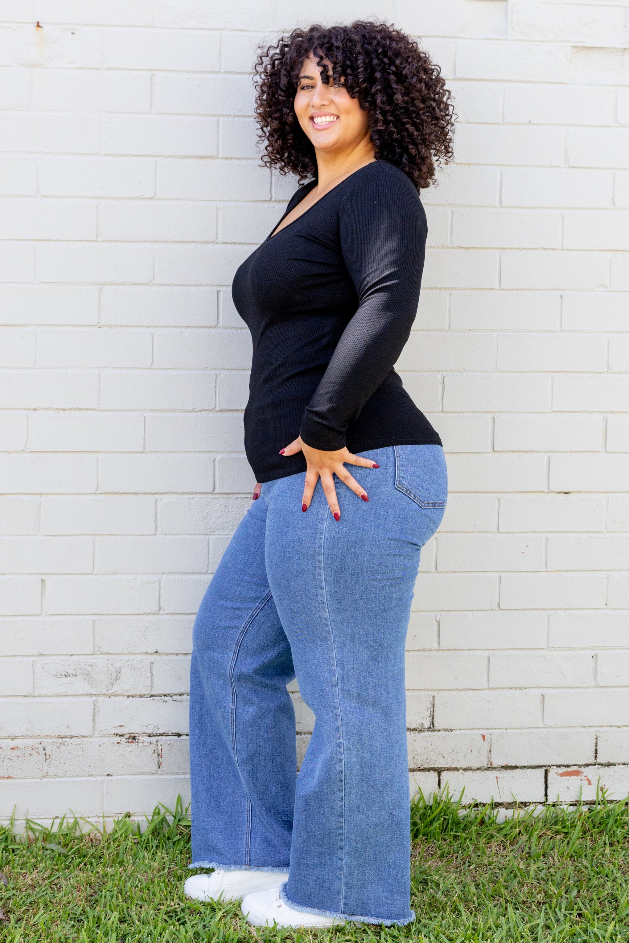 Billi Long Sleeve Rib Tee in Black