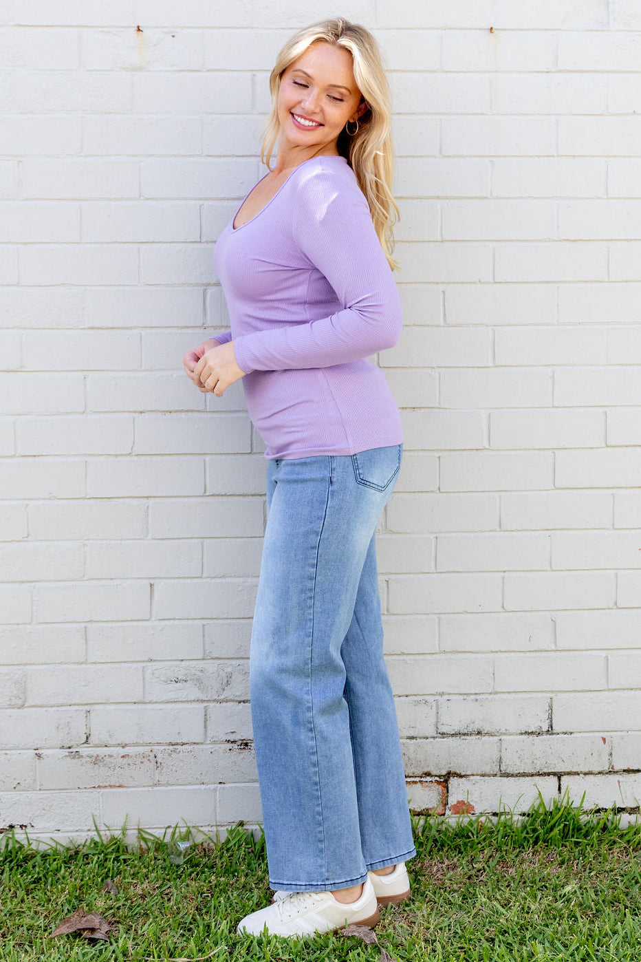 Billi Long Sleeve Rib Tee in Lavender