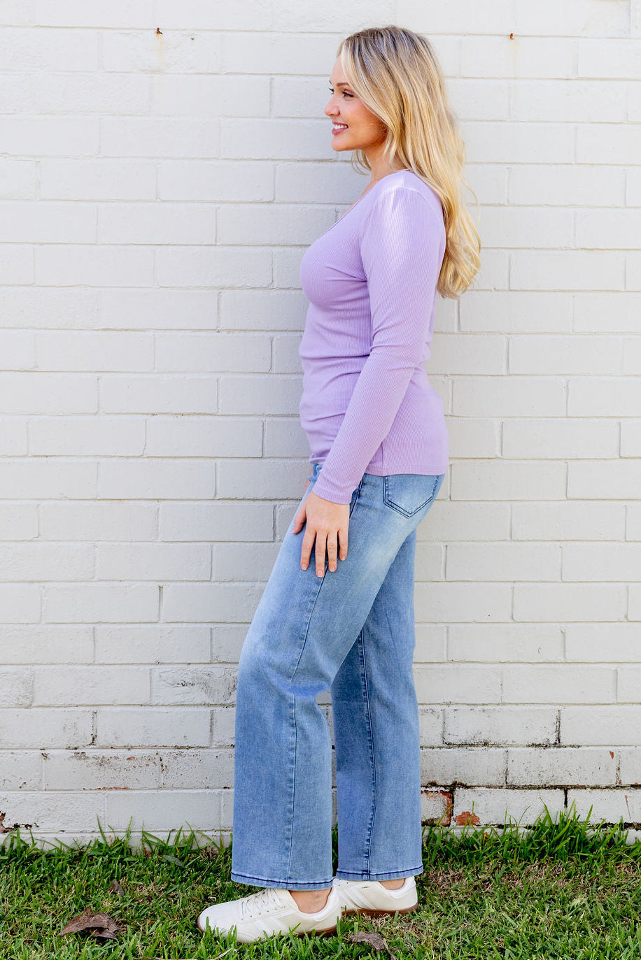 Billi Long Sleeve Rib Tee in Lavender