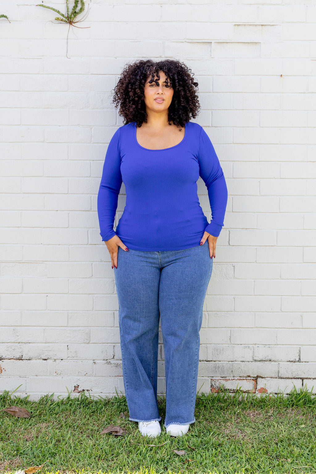 Billi Long Sleeve Rib Tee in Cobalt