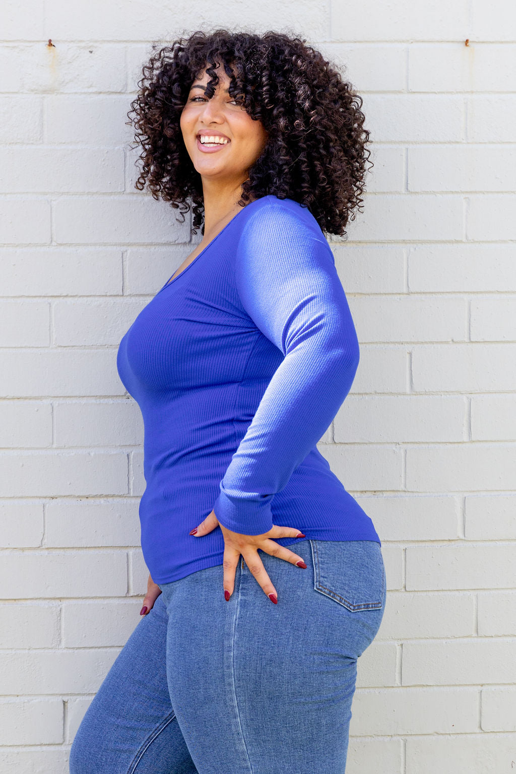 Billi Long Sleeve Rib Tee in Cobalt