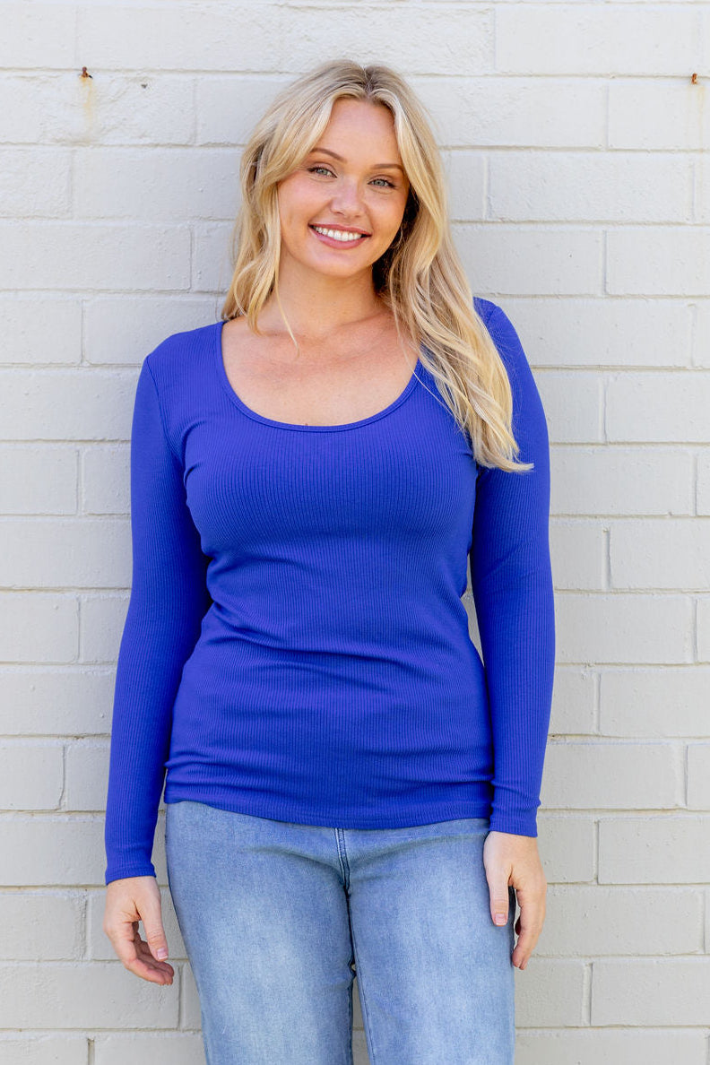 Billi Long Sleeve Rib Tee in Cobalt