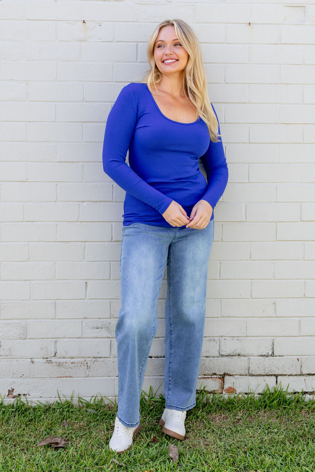 Billi Long Sleeve Rib Tee in Cobalt